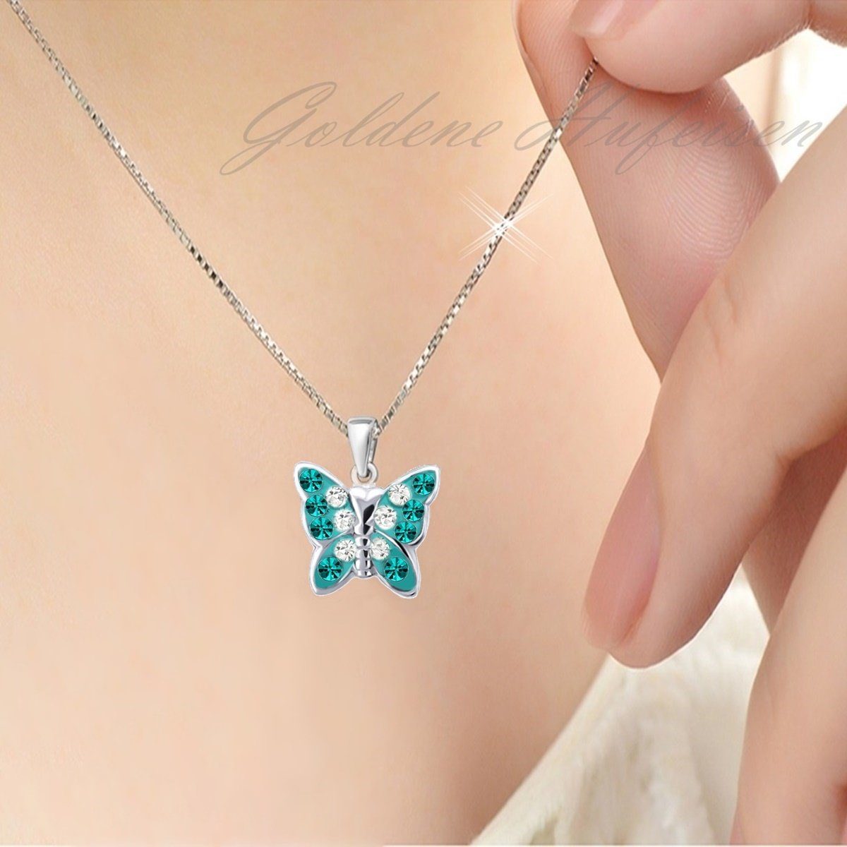 Goldene Hufeisen Kette mit Anhänger Mädchen Kinder mini klein Schmetterling Anhänger mit Kette 925 Silber (2-tlg, inkl. Etui), Kinderkette