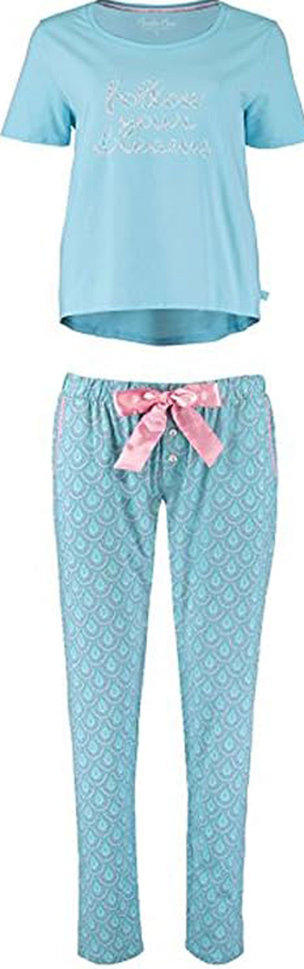 Steinnacher Bärbel Capri-Pyjama Damen Pyjama Schlafanzug türkis blau rosa Follow your Dreams