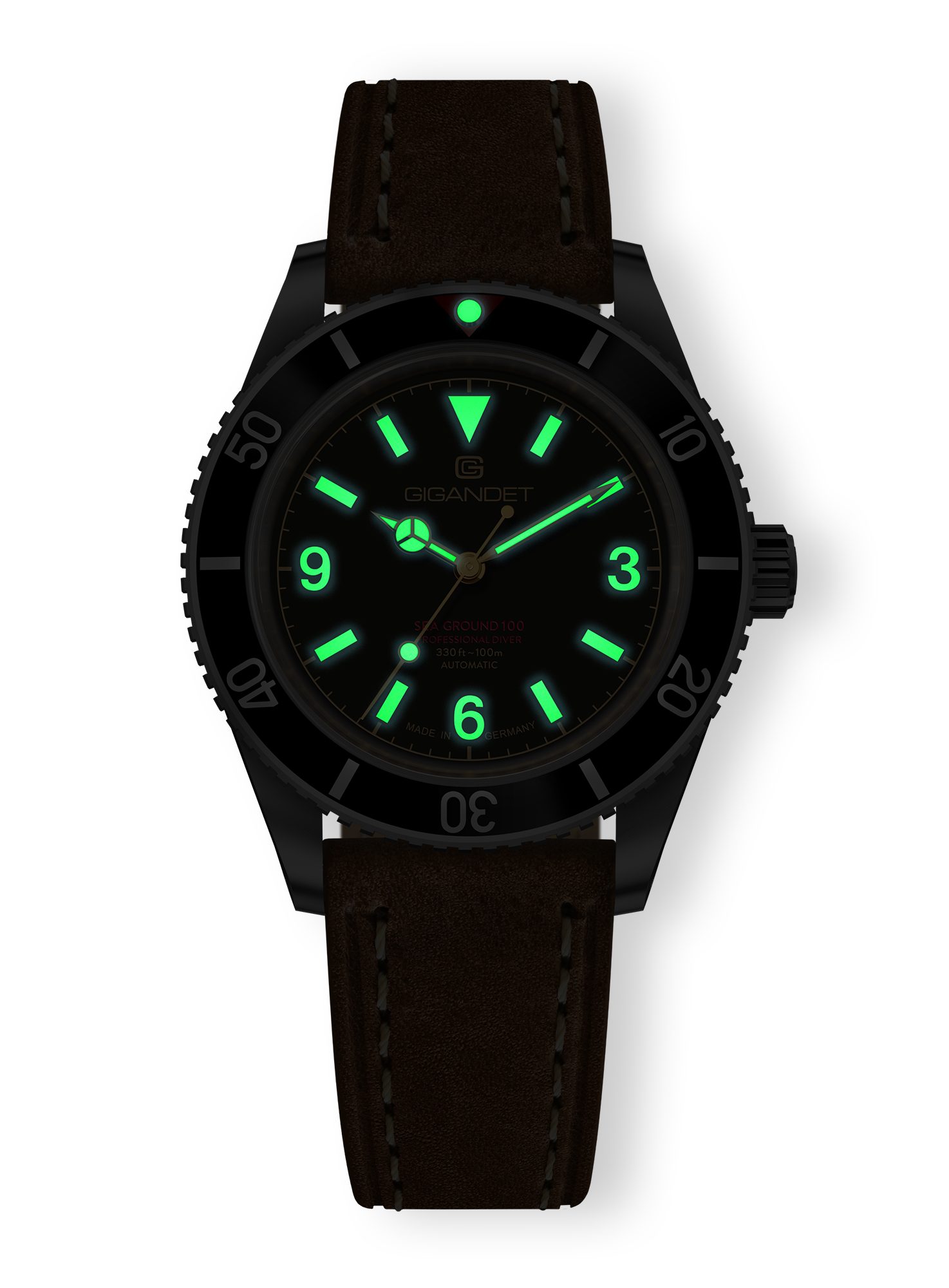 Gigandet Automatikuhr SEA GROUND 100, Made in Germany, Saphirglas, Swiss SuperLuminova, Glasboden