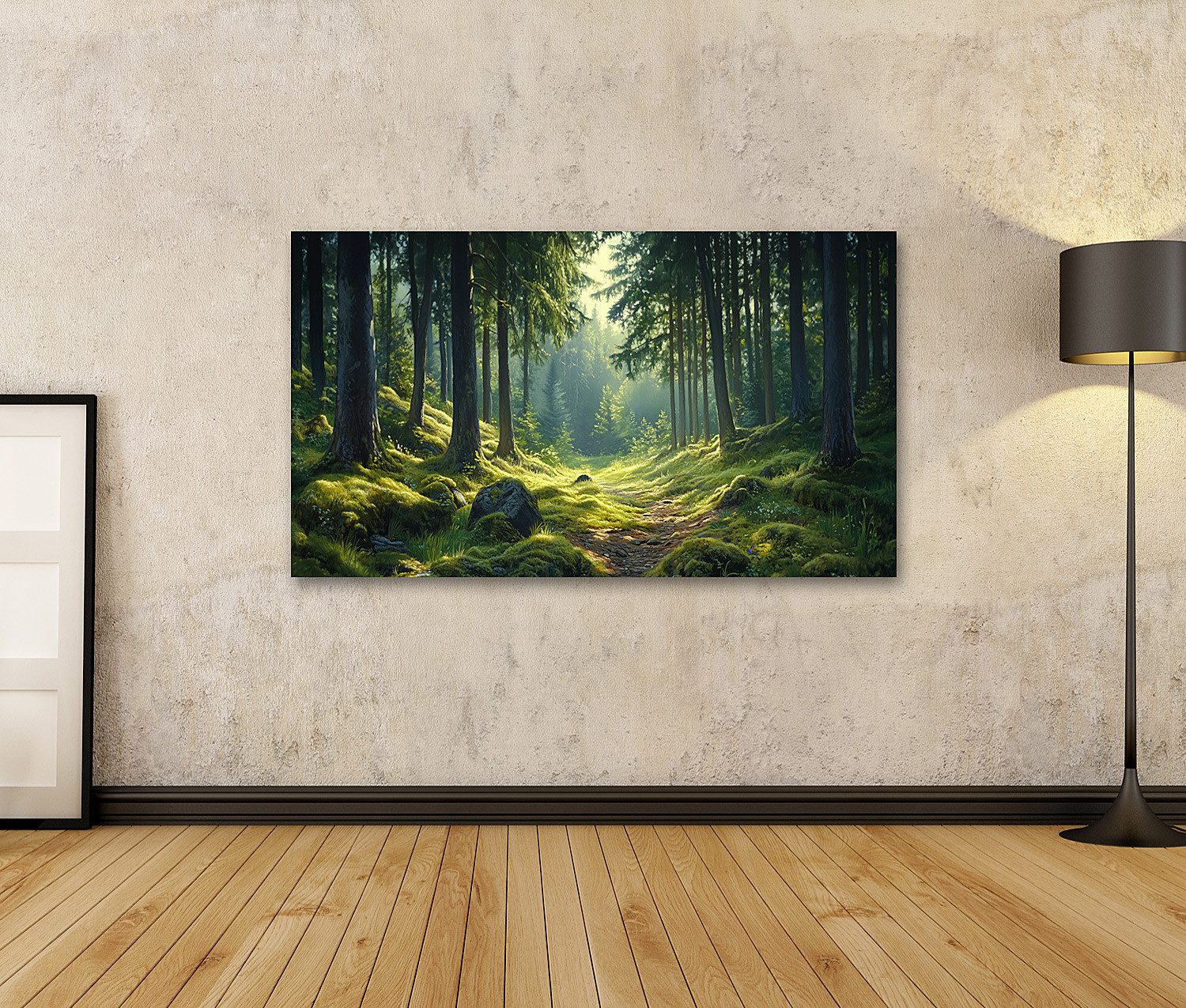 islandburner Leinwandbild Atemberaubender Wald mit Sonnenstrahlen günstig online kaufen