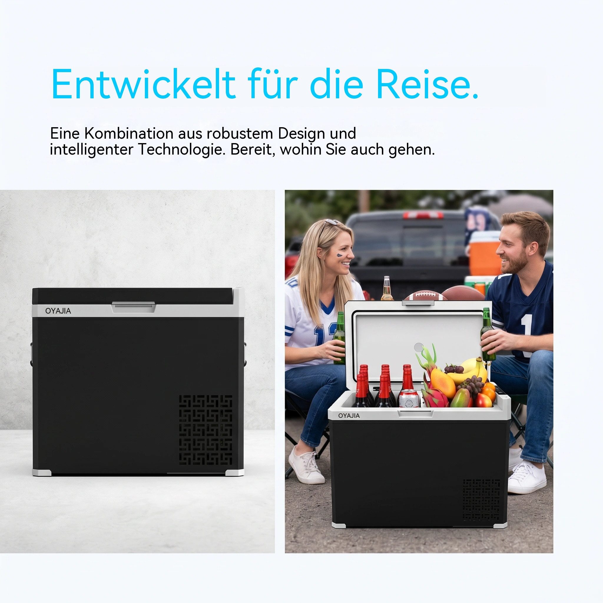 oyajia Elektrische Kühlbox Kompressor Gefriertruhe mobiler Kühlschrank, Kühltruhe, Gefrierbox, 50 l, Dual-Zone (20°C bis +20°C), 12V/24V/230V, APP Steuerung, Tr – Bild 5 von 5