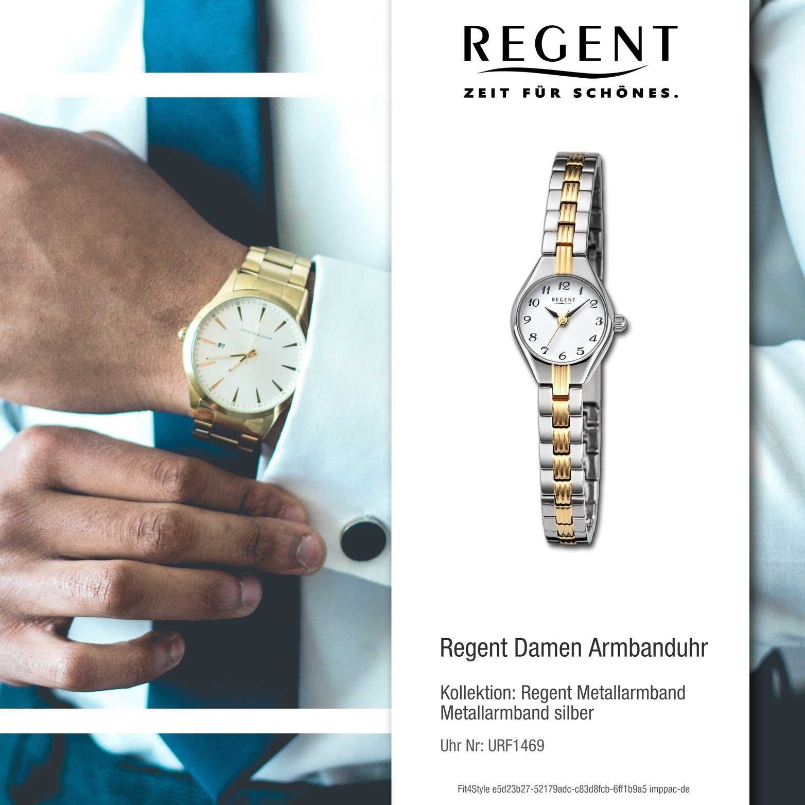 groß Regent rundes Armbanduhr (ca. Regent Damenuhr Gehäuse, gold, silber, Quarzuhr 18,5mm) Damen Analog, Metallarmband