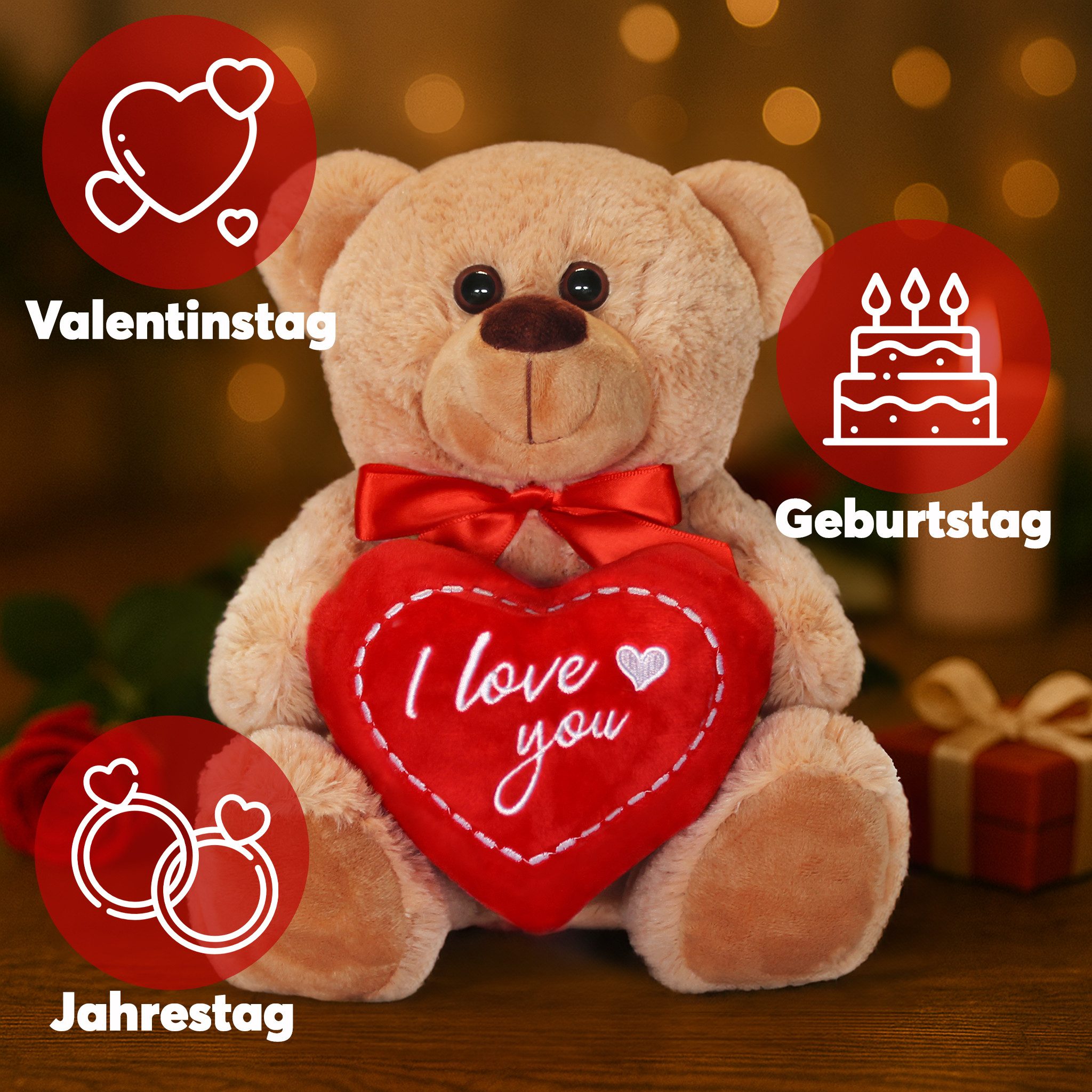 matches21 HOME & HOBBY Plüschfigur Teddybär mit Herz DU BIST DAS BESTE Plüsch-Teddy braun 25 cm (1-St), Süßes Kuscheltier als Valentinstag Liebe Geschenk