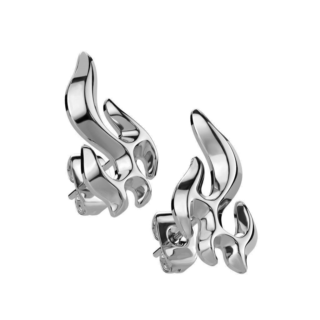 Ohrring-Set Ohrstecker Flamme aus Edelstahl Unisex silber