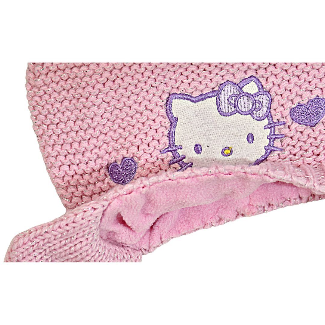 3-9 Hello mit Kitty Monate warme Babymütze Fleece Strickmütze Rosa Futter