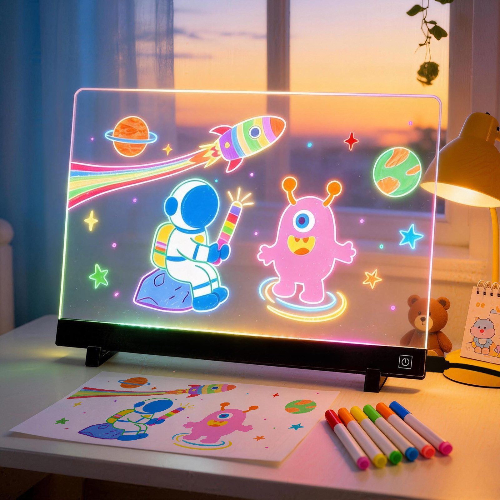 ANYSUN Memoboard Led Zeichenbrett,35x26cm großer Leuchtendes Acryl Led Maltafel Kinder, (1-tlg., LED Notiztafel Nachtlicht mit 4-Farben-Lichtmodi), kreatives Geschenk Geburtstagsgeschenke Geschenke Mädchen Jungen