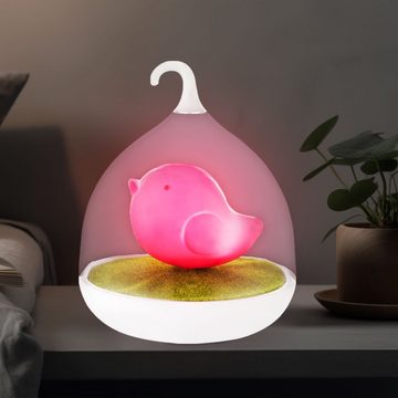 Globo Dekolicht, LED-Leuchtmittel fest verbaut, Tischlampe Dekolampe Nachtlicht Touchdimmer LED Kinderlampe Vogel pink