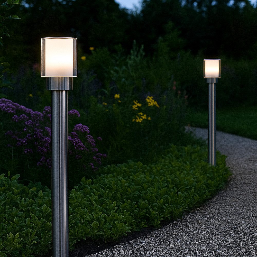 WOFI Außen-Stehlampe, Leuchtmittel nicht inklusive, Gartenlampen Aussen silber Aussenlampe Stehleuchte Wegeleuchten Außen
