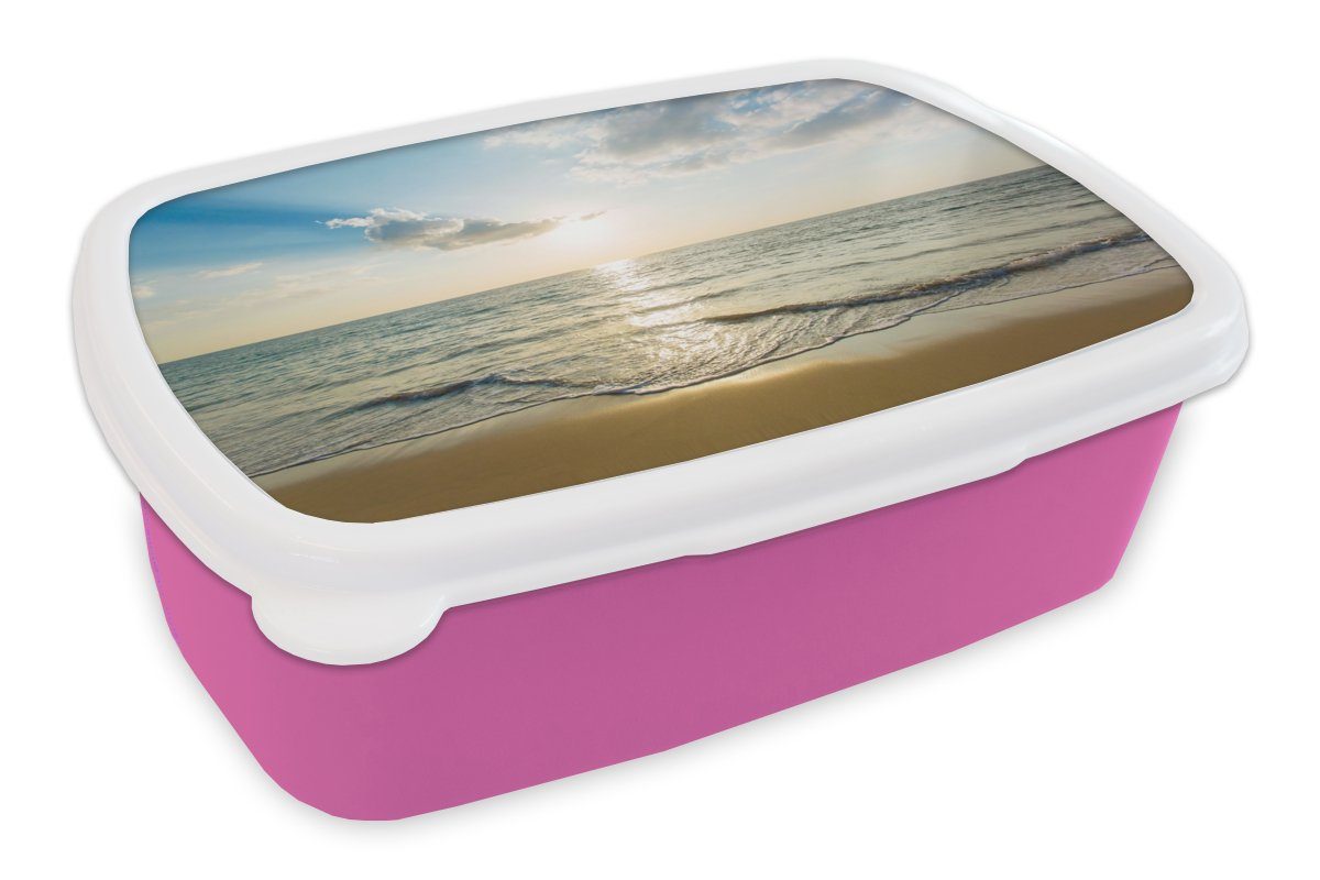 MuchoWow Sommer (2-tlg), Brotdose Kunststoff Kinder, Kunststoff, Mädchen, Erwachsene, - Brotbox Meer Lunchbox für rosa Strand, Snackbox, -