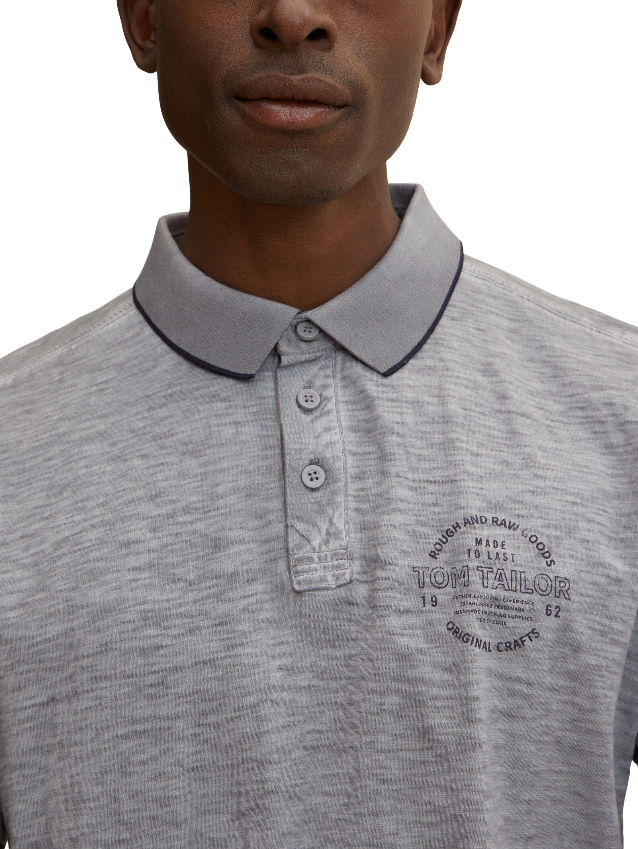Poloshirt Logo Shirt TAILOR Print mit halber und TOM grau Poloshirt