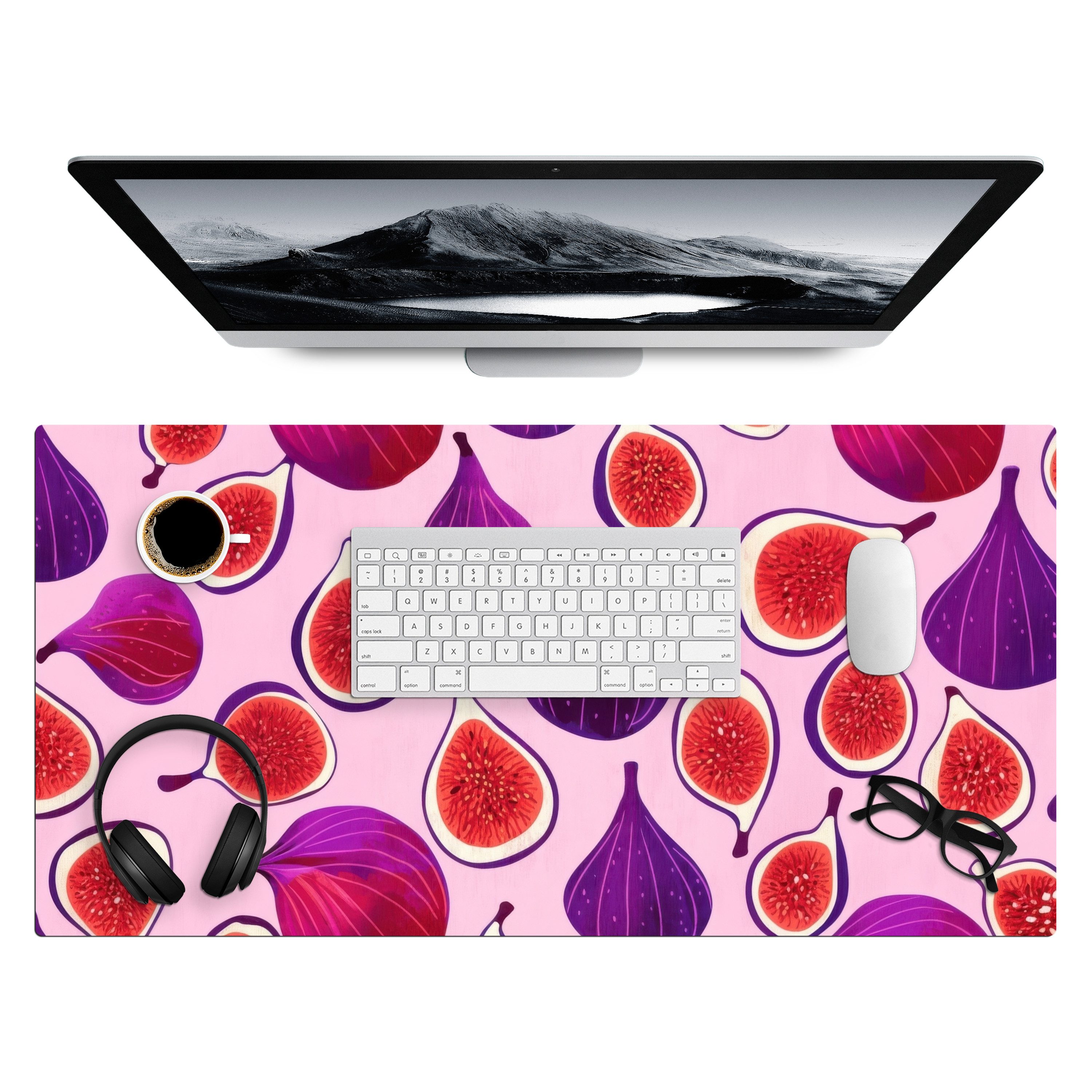 MuchoWow Gaming Mauspad Feigen - Rosa - Lila (1-St), Gaming Mauspad XXL, Schreibtischunterlage, Desk Mat Groß, 80x40 cm