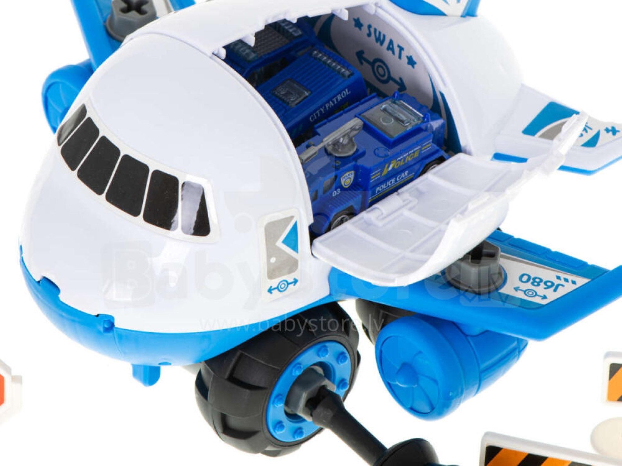 Ikonka Spielzeug-Flugzeug Flugzeug Transporter Spielzeug mit Autos und Verkehrszeichen Set., (Spielset mit Flugzeug, Fahrzeugen und Zubehör für kreative Spiele., Interaktives Flugzeug-Transport-Set mit Autos und Straßenzubehör), Transportflugzeug mit Autos, Rampe, Straßenschildern und Zubehör.