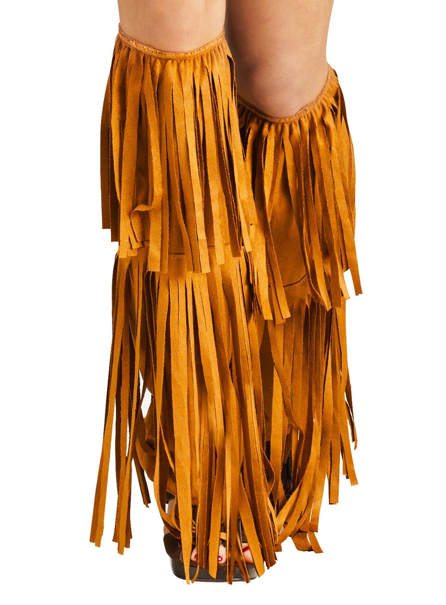 Fun World Hippie-Kostüm Hippie Beinstulpen mit Fransen, Stiefelstulpen mit zwei Reihen Kunstlederfransen