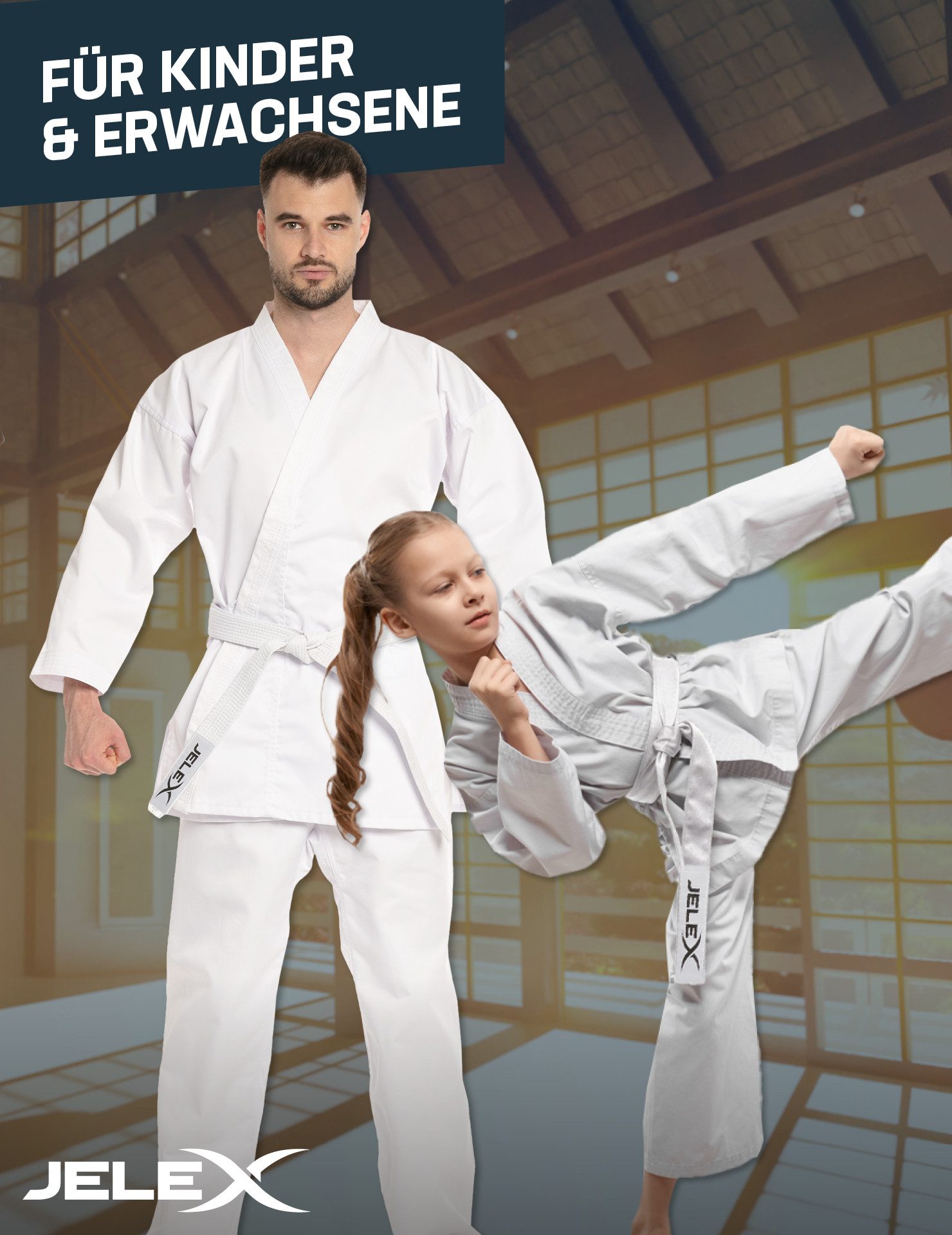 JELEX Karateanzug "Kihaku" Karateanzug mit Gürtel (3-tlg., Set bestehend aus Jacke, Hose und Gürtel), für Erwachsene und Kinder – Bild 5 von 5