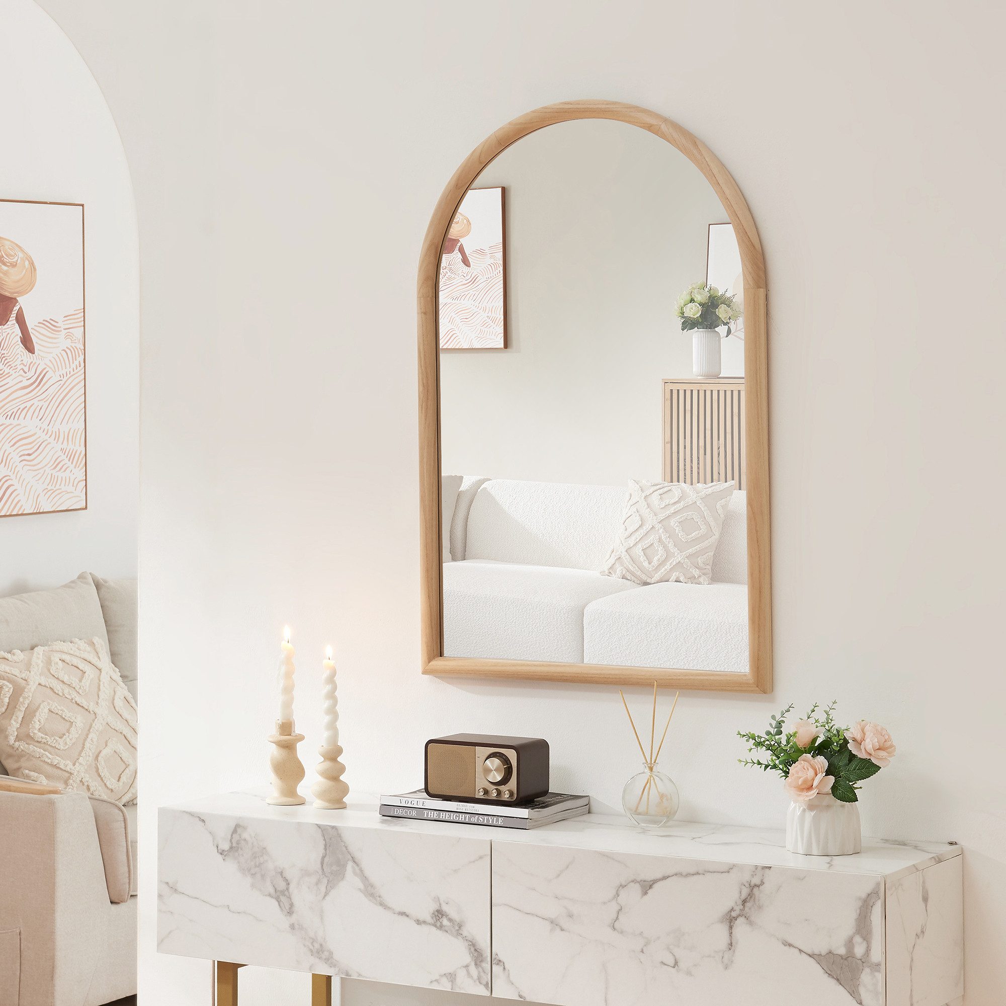 en.casa Wandspiegel, »Podena« 90 x 60 cm in Bogenform Natur günstig online kaufen