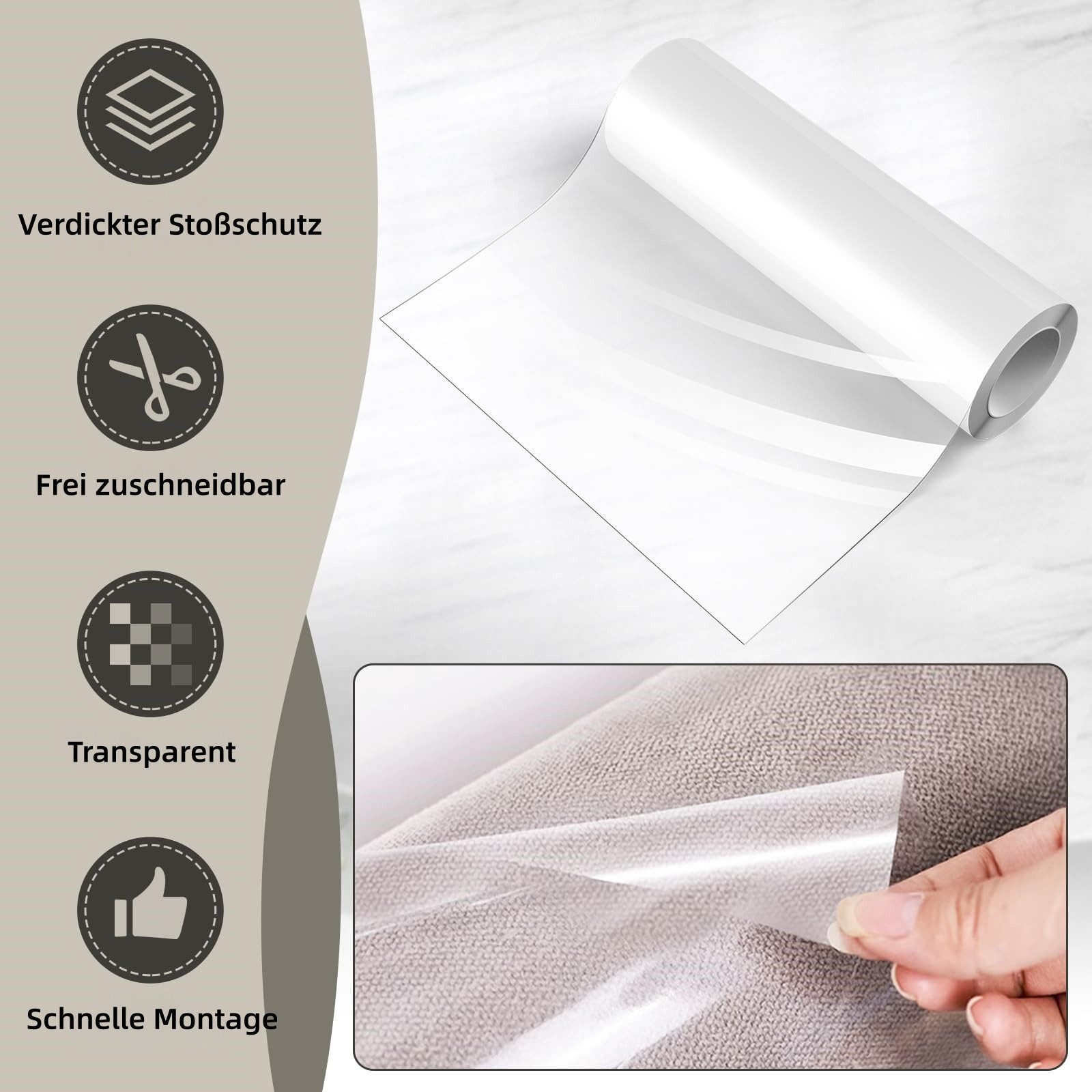 FOUORTUNATE-BEE Schutzfolie Transparente Katzen-Kratzschutzfolie selbstklebend, 30 cm × 5 m, Kratzschutz für Sofa, Wand und Tür – Schutzfolie für Möbel