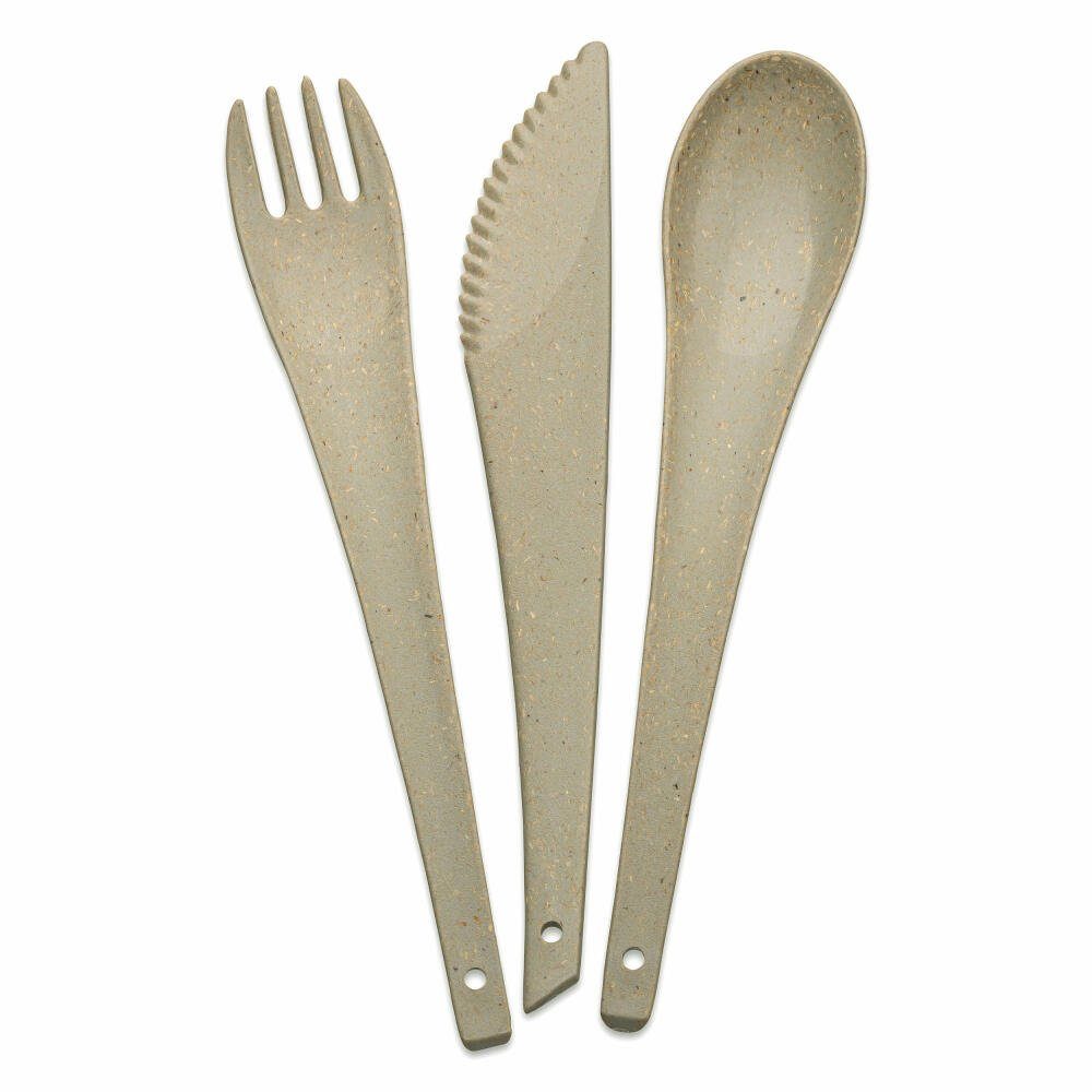 KOZIOL Besteck-Set Rio Nature Desert Sand (3-tlg), 1 Personen, Kunststoff-Holz-Mix, für Unterwegs
