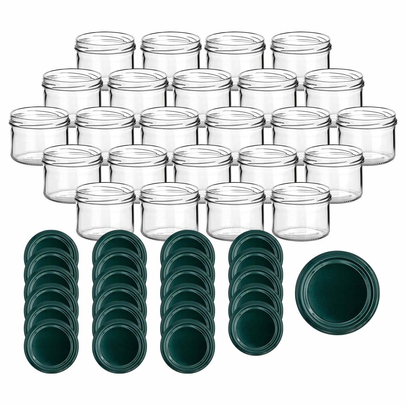 gouveo Einmachglas Vorratsgläser 230 ml rund mit Schraubverschluss TO 82, (24 Stück, Grün), Gläser für Selbstgemachtes, Marmelade, Wurst