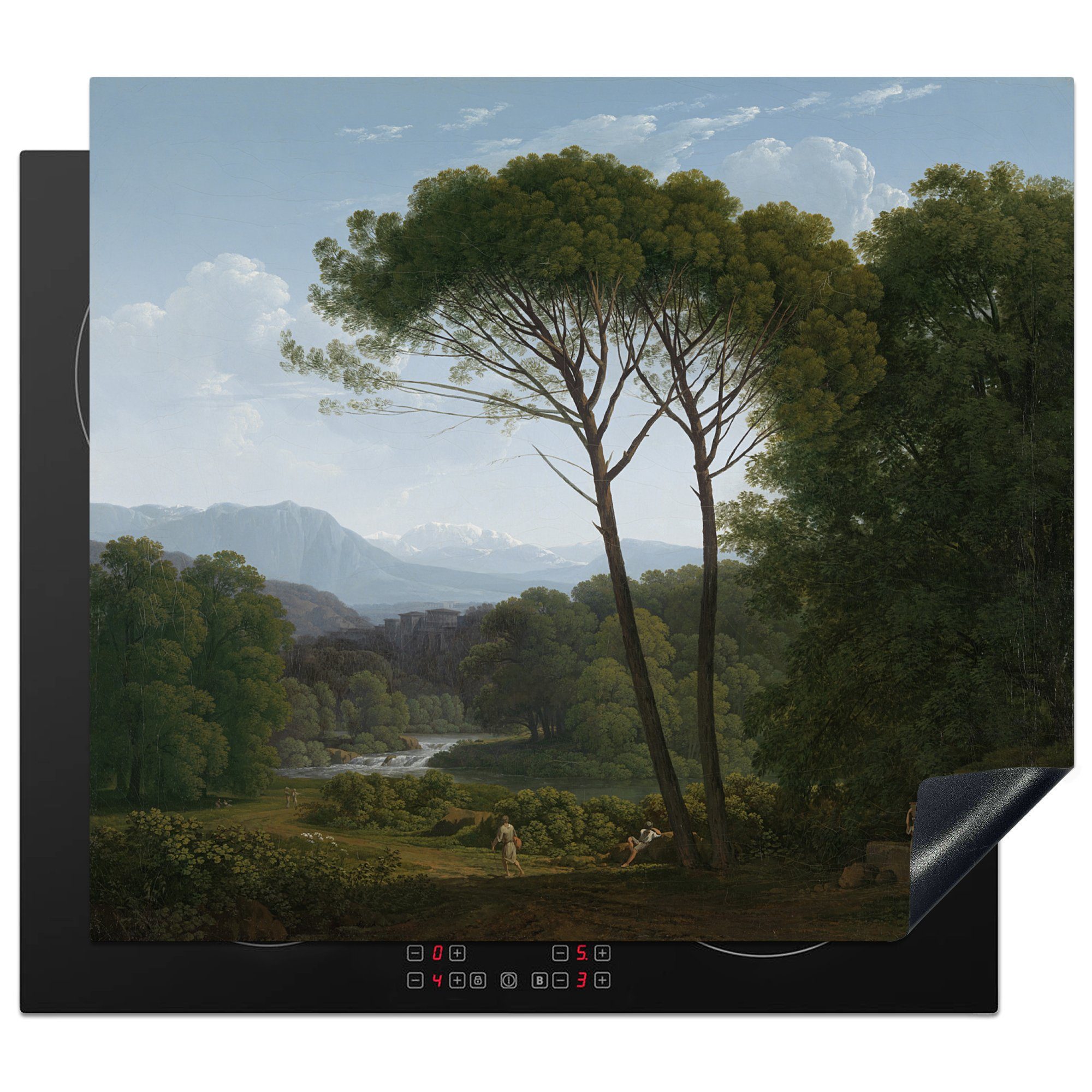 MuchoWow Herdblende-/Abdeckplatte Italienische Landschaft mit Pinienbäumen - Hendrik Voogd, Vinyl, (1 tlg), 60x52 cm, Mobile Arbeitsfläche nutzbar, Ceranfeldabdeckung