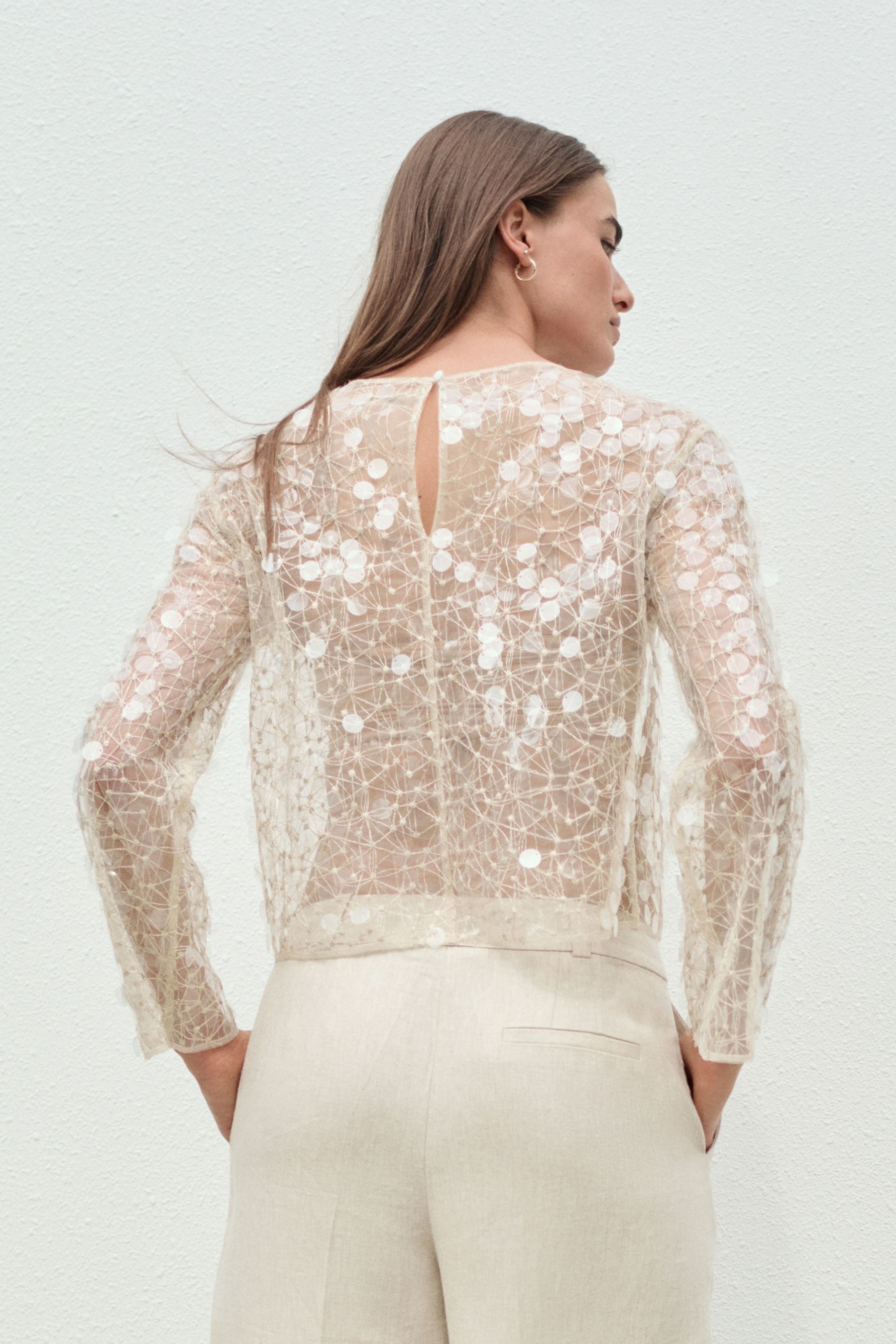 Next Paillettenshirt Transparentes Langarm-Oberteil mit Pailletten günstig online kaufen