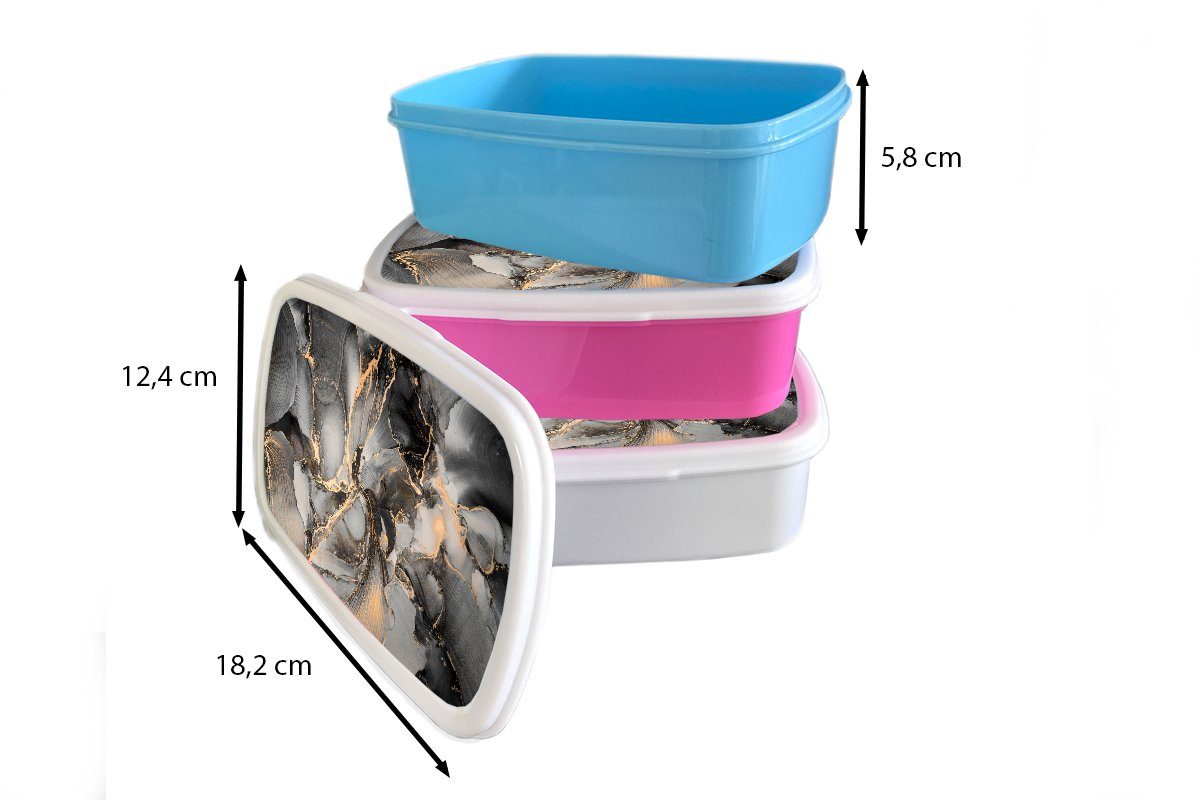 MuchoWow Lunchbox Grau - Kunststoff, Gold für Kinder und Mädchen weiß Brotbox - Marmor, (2-tlg), Luxus Jungs für und Erwachsene, - Brotdose