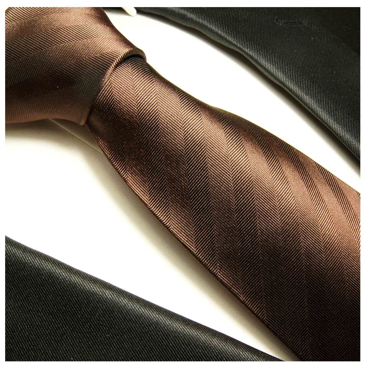Krawatte einfarbig modern Malone Seide Paul 435 Designer Schmal (6cm), Herren Seidenkrawatte uni 100% Schlips braun