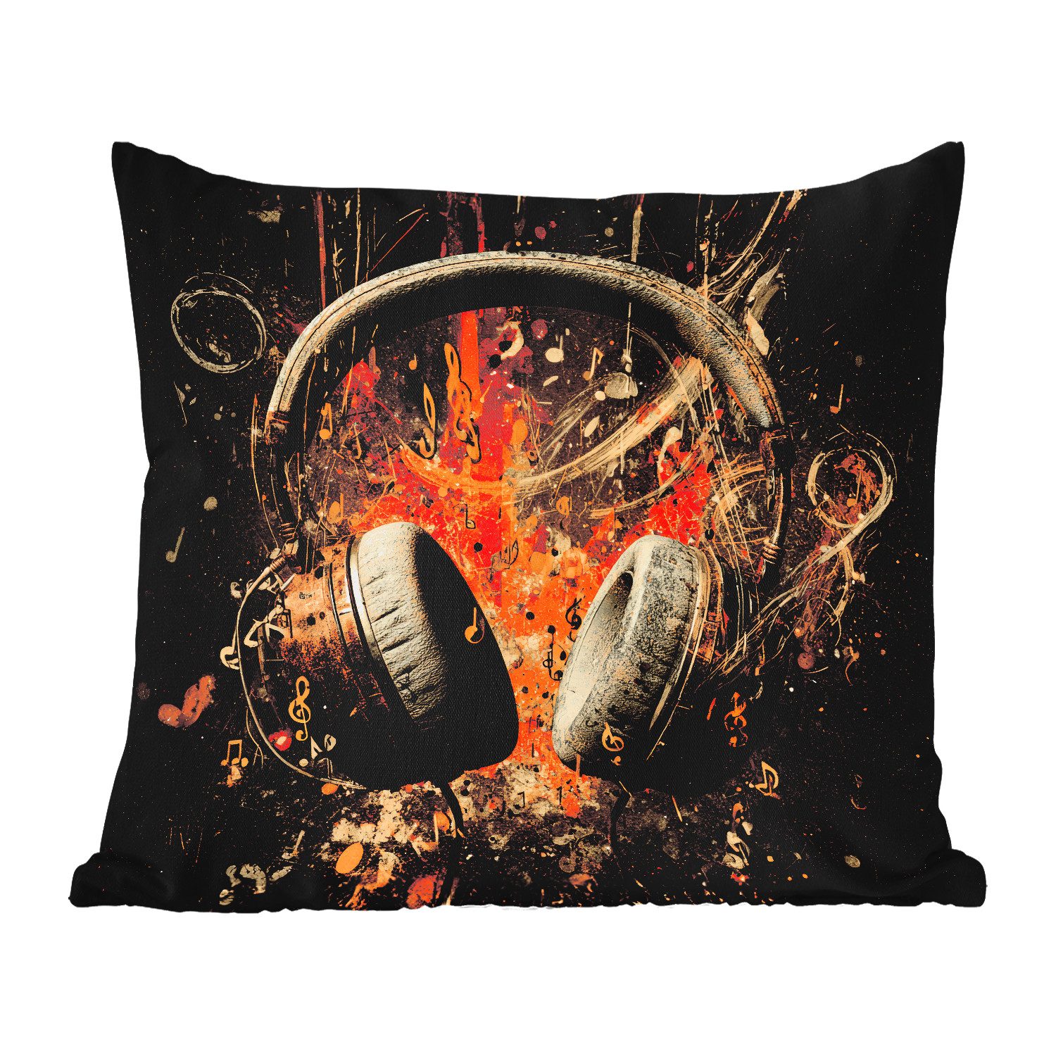 MuchoWow Dekokissen Kopfhörer - Braun - Dynamische Pinselstriche, Kissenhülle für den Außenbereich, Outdoor, Kissen, 60x60 cm