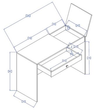 Feldmann-Wohnen Schreibtisch Nero (1 aufklappbare Tischplatte mit praktischem darunterliegenden Staufach, 1-St., 1 Schublade mit Rollenschubführung), 120cm artisan eiche / weiß Hochglanz mit grauen Knopfgriffen
