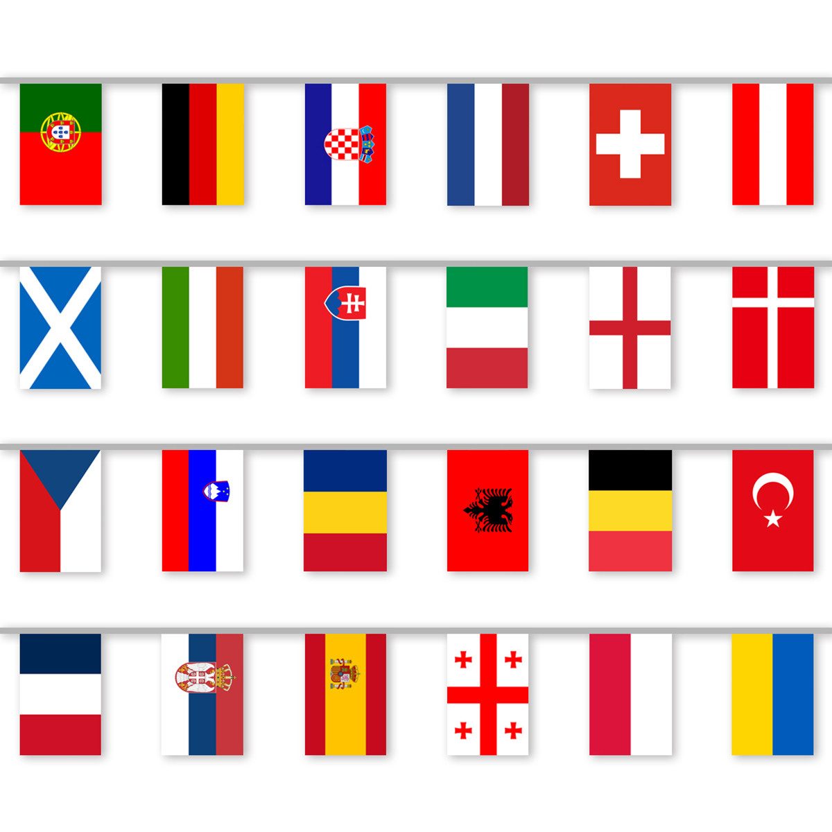 GalaxyCat Flagge EM 2024 Fußball Fahnenkette 24 Länder Flaggen Girlande 10m Fanartikel (Girlande, 1-St), 24 Länderflaggen