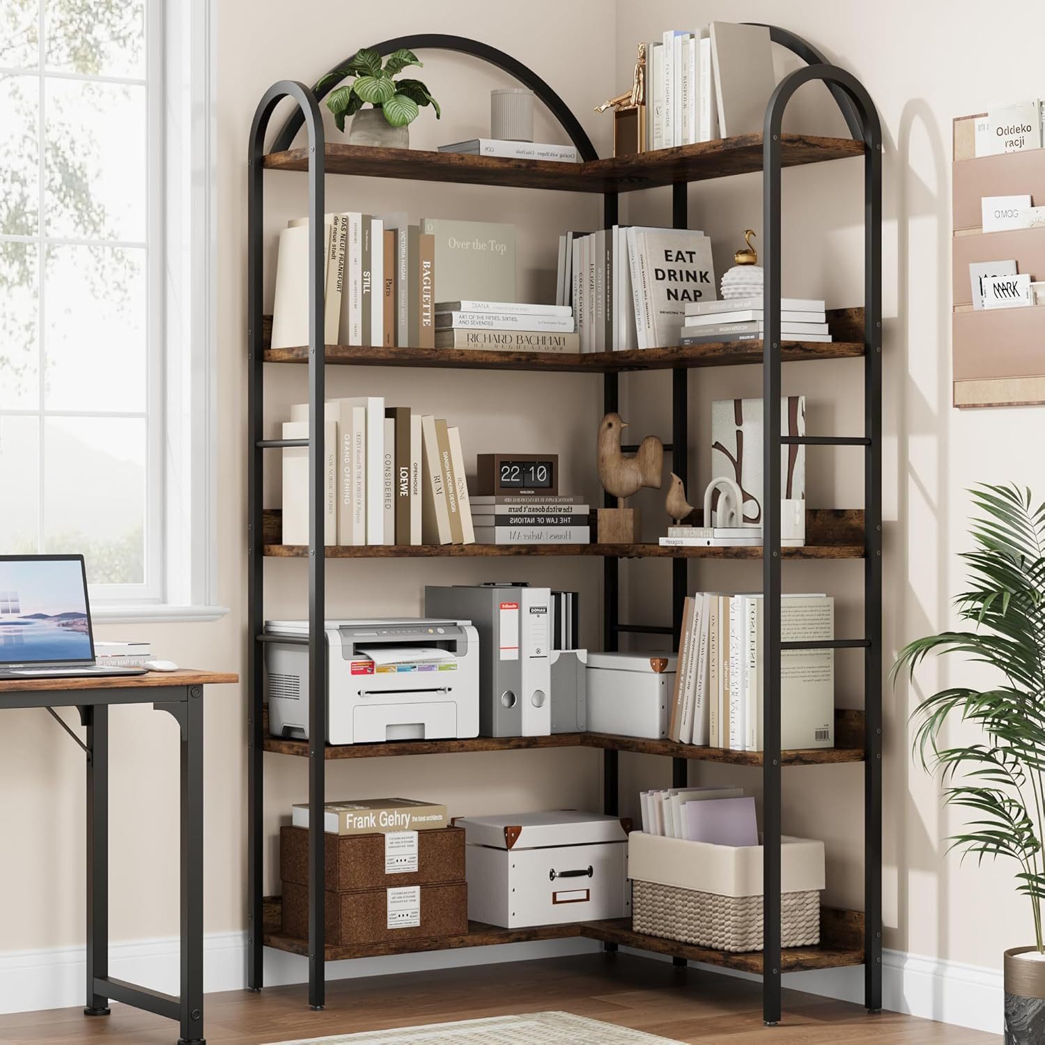 GarveeMore Bücherregal Gewölbtes,Eckbücherregal,L-förmiges Bücherregal,MDF, günstig online kaufen