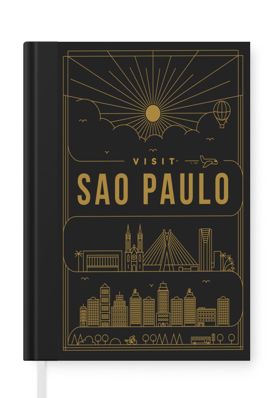 MuchoWow Notizbuch Sao Paulo - Gold - Skyline, Journal, Merkzettel, Tagebuch, Notizheft, A5, 98 Seiten, Haushaltsbuch