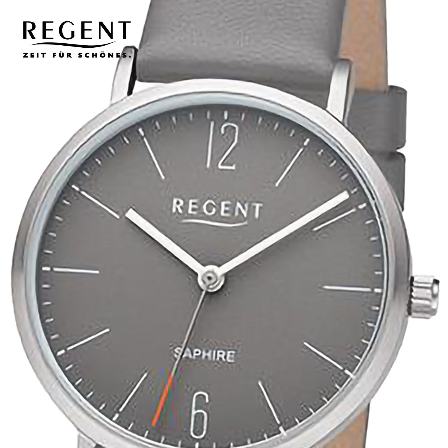 Regent Quarzuhr Regent Damen Armbanduhr Analog, (Analoguhr), Damen Armbanduhr rund, extra groß (ca. 32mm), Lederarmband