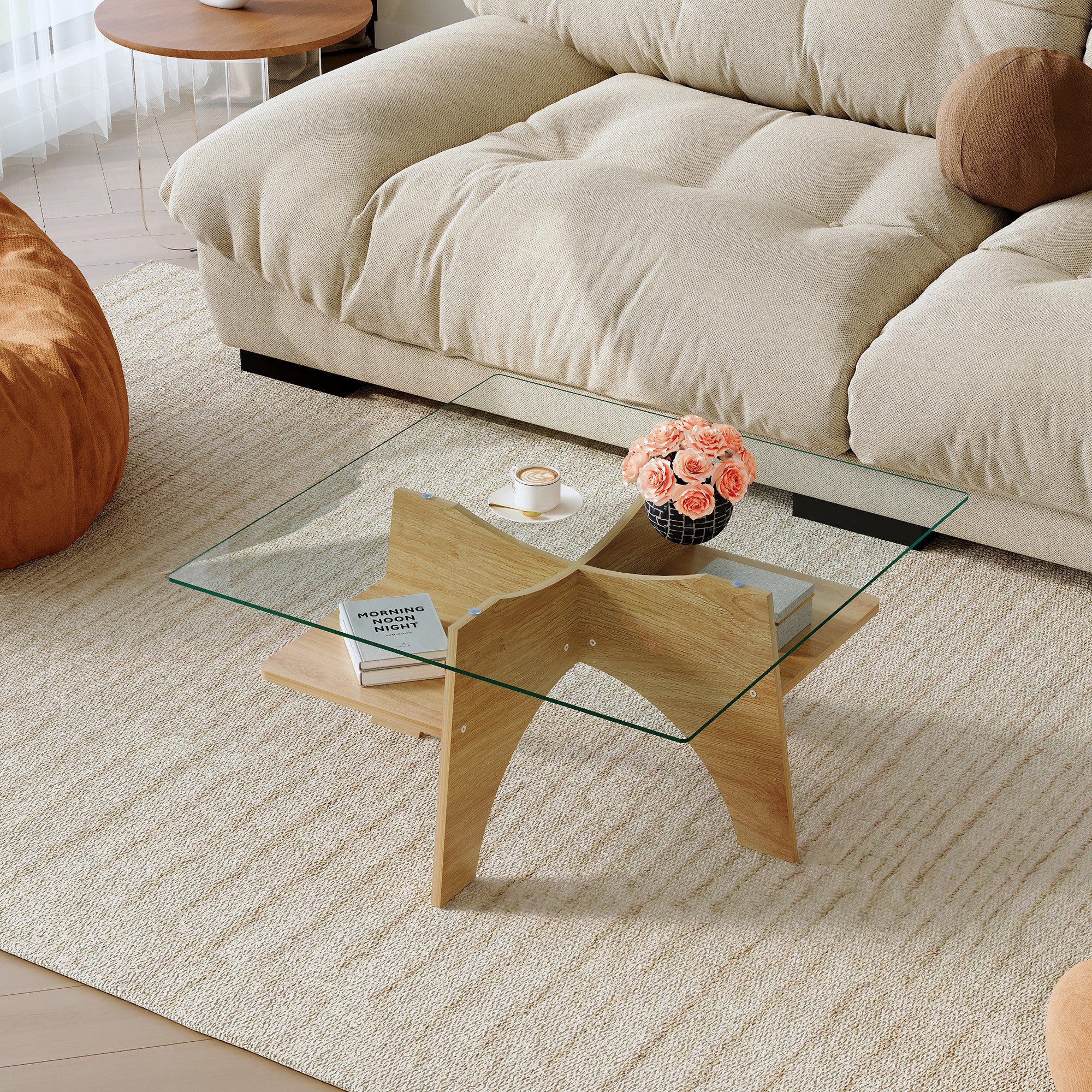 STILVORA Couchtisch quadratischer Beistelltisch Wohnzimmertisch aus Sicherheitsglas (Sofatisch aus Sicherheitsglas – 80 cm Seitenlänge, mit Tischbeine aus MDF), für Esszimmer, Wohnzimmer