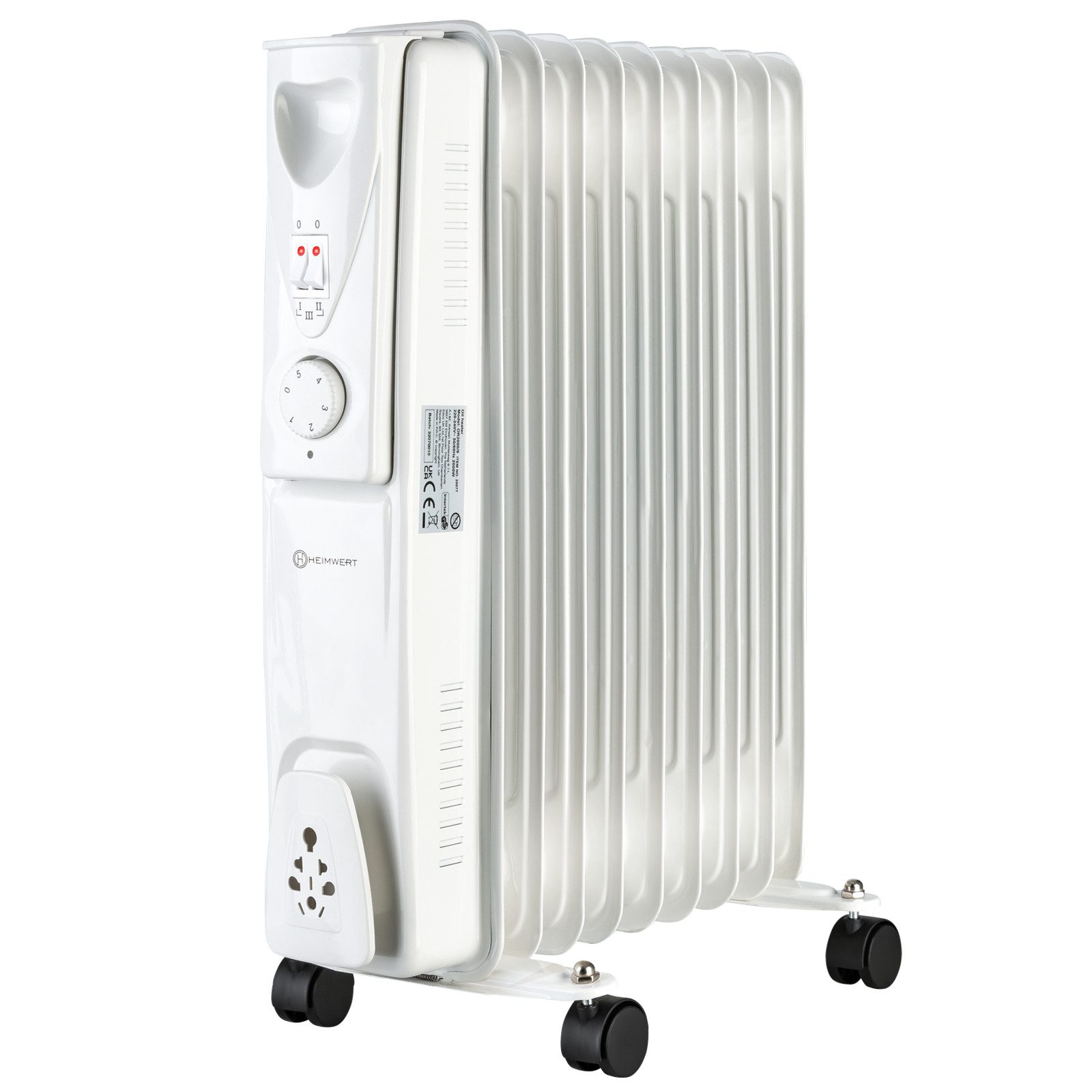 HEIMWERT Ölradiator Heizkörper Heizung elektrisch mit ECO Modus Oil Radiator Heater, 2000 W, 9 Rippen Radiator mit 3 Schaltstufen 800 1200 2000 Watt