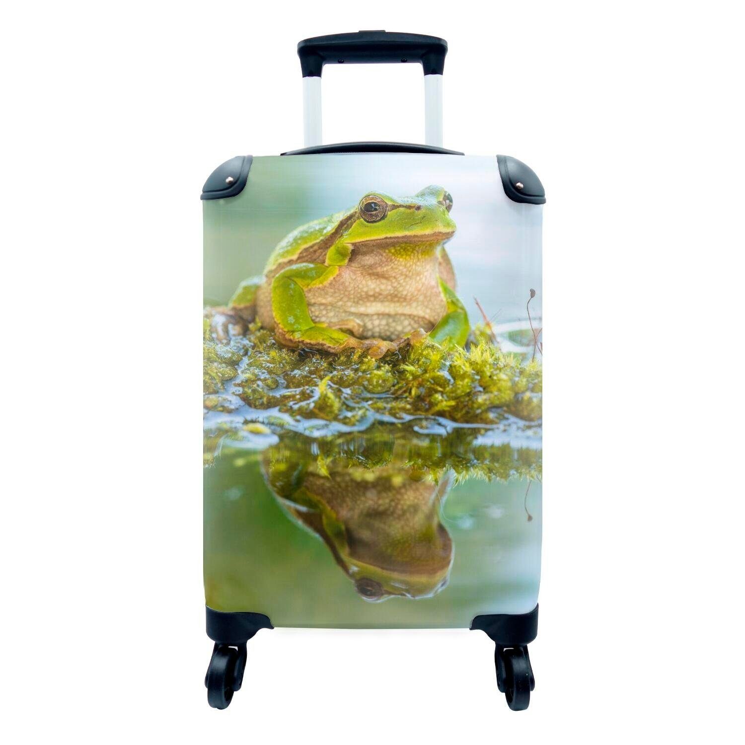 MuchoWow Handgepäckkoffer Frosch - Spiegelung Handgepäck Reisekoffer Ferien, Trolley, 4 rollen, Wasser, für Rollen, Reisetasche mit 