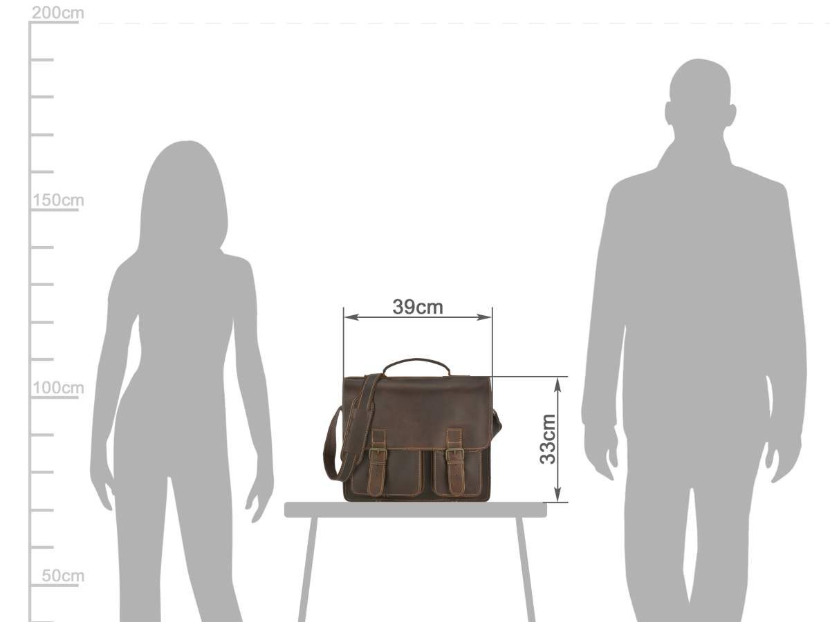 Greenburry Aktentasche Buffalo Lehrertasche Damen Herren Leder 39x33cm 2 Fächer, Businesstasche, Schultasche, für Herren und Damen, rustikal