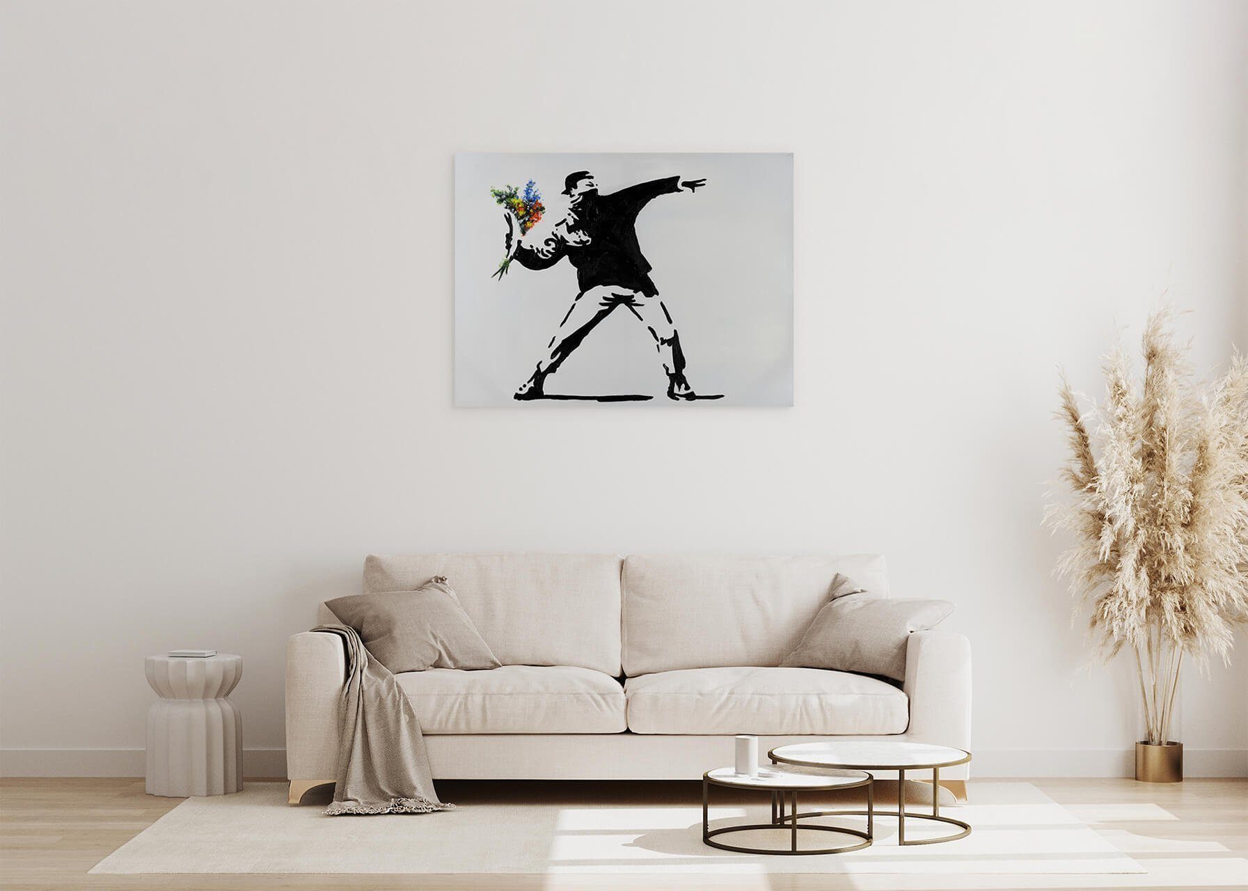 Attack KUNSTLOFT HANDGEMALT Wohnzimmer Flower Banksy's Leinwandbild Gemälde 100x75 100% Wandbild cm,