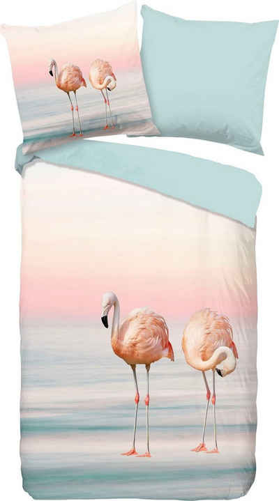 Wendebettwäsche Lounge Bettwäsche-Set Bettbezug & Kissenbezüge, PURE luxury collection, Renforcé, 2 teilig, mit Flamingos