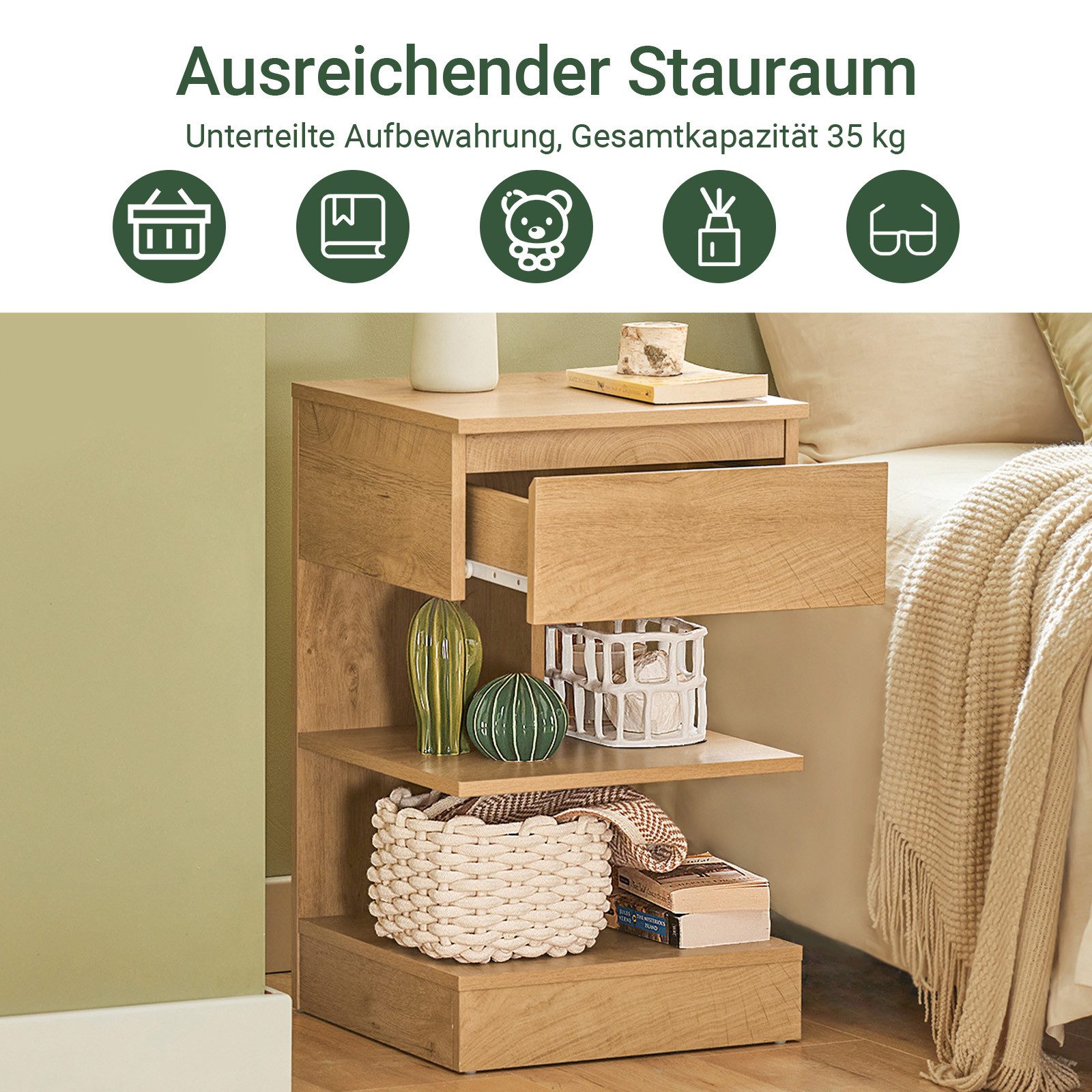 SoBuy Nachttisch FBT49, (1-St), Beistelltisch mit Schublade, Nachtschrank, offene Ablage