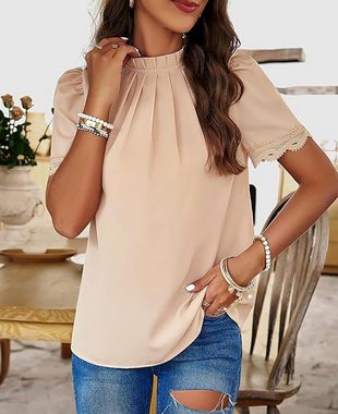 ZWY Hemdbluse Elegantes plissiertes Stehkragen-Top, Streetwear-Shirt Damen Pullover, T-Shirt mit Puffärmeln