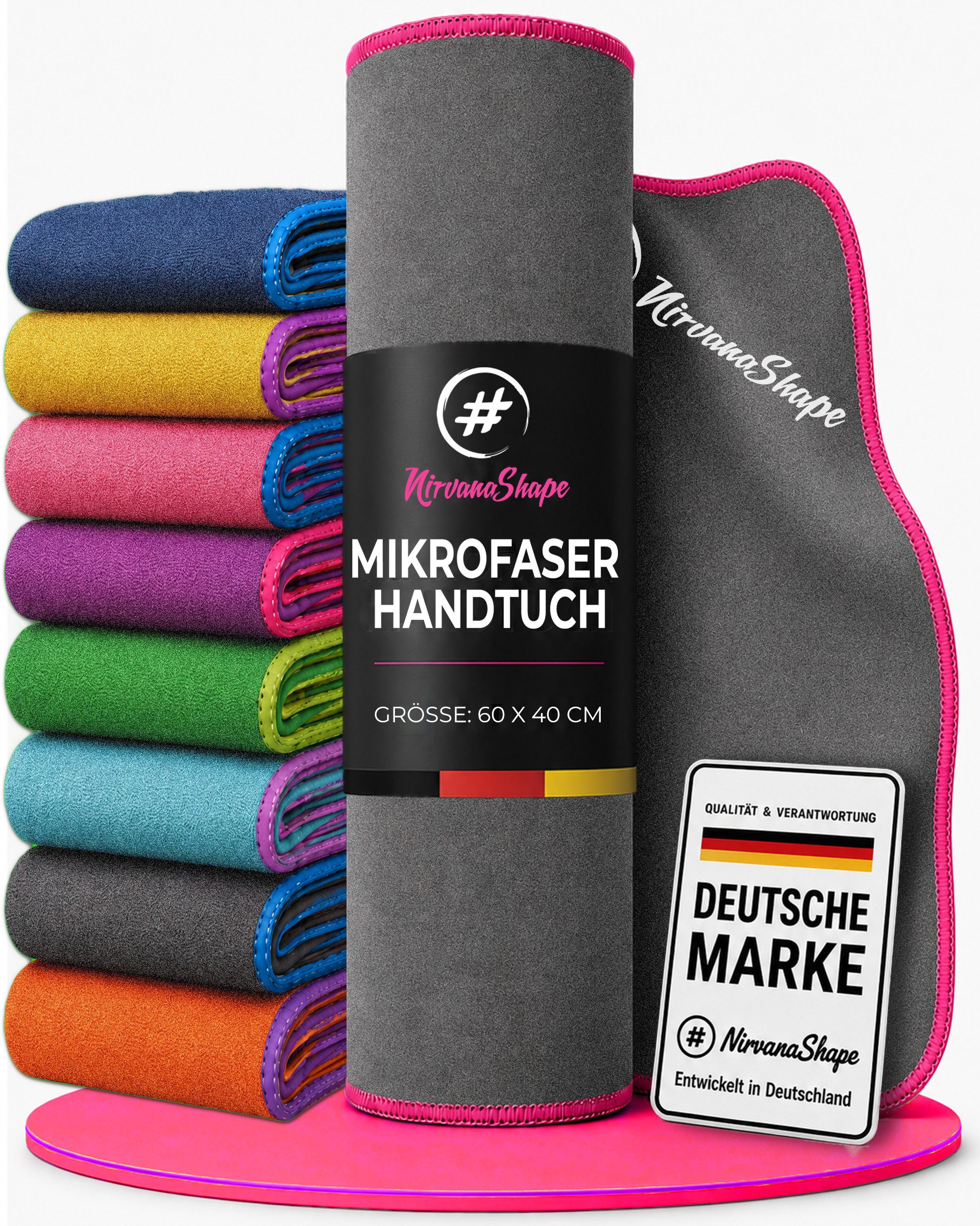 NirvanaShape Reisehandtuch Mikrofaser Handtücher [2er SET] Badehandtuch Reisehandtuch Strandtuch, Ecktasche mit Reißverschluss, saugfähig, leicht, schnelltrocknend