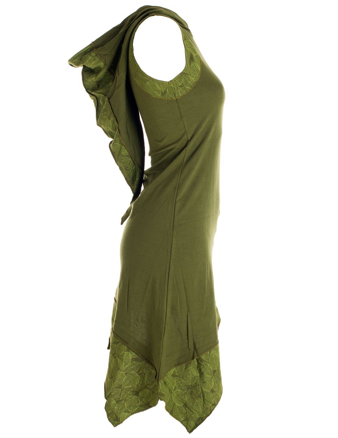 Vishes Sommerkleid Asymmetrisches Elfenkleid mit Zipfelkapuze Hippie, Boho, Ethno Elfen Style – Bild 3 von 3