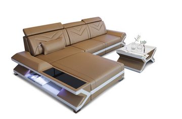 Sofa Dreams Ecksofa Ledercouch Ledersofa Napoli L Form Leder Sofa, Couch, mit LED, wahlweise mit Bettfunktion als Schlafsofa, Designersofa