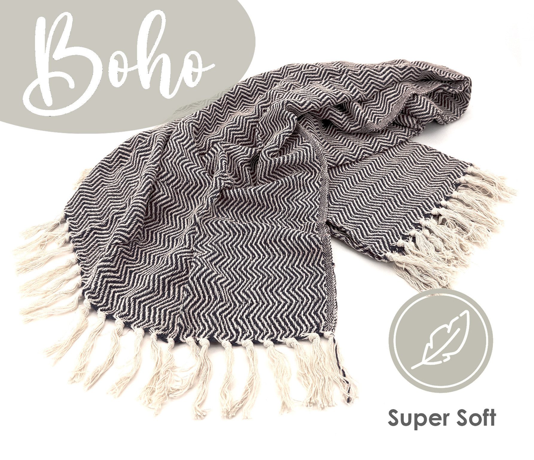 Wohndecke Strick Kuscheldecke Wolldecke Sofadecke 180x130 cm, heimtexland, Fransen Strickdecke Boho I 100% BW I weich, warm, natürlich