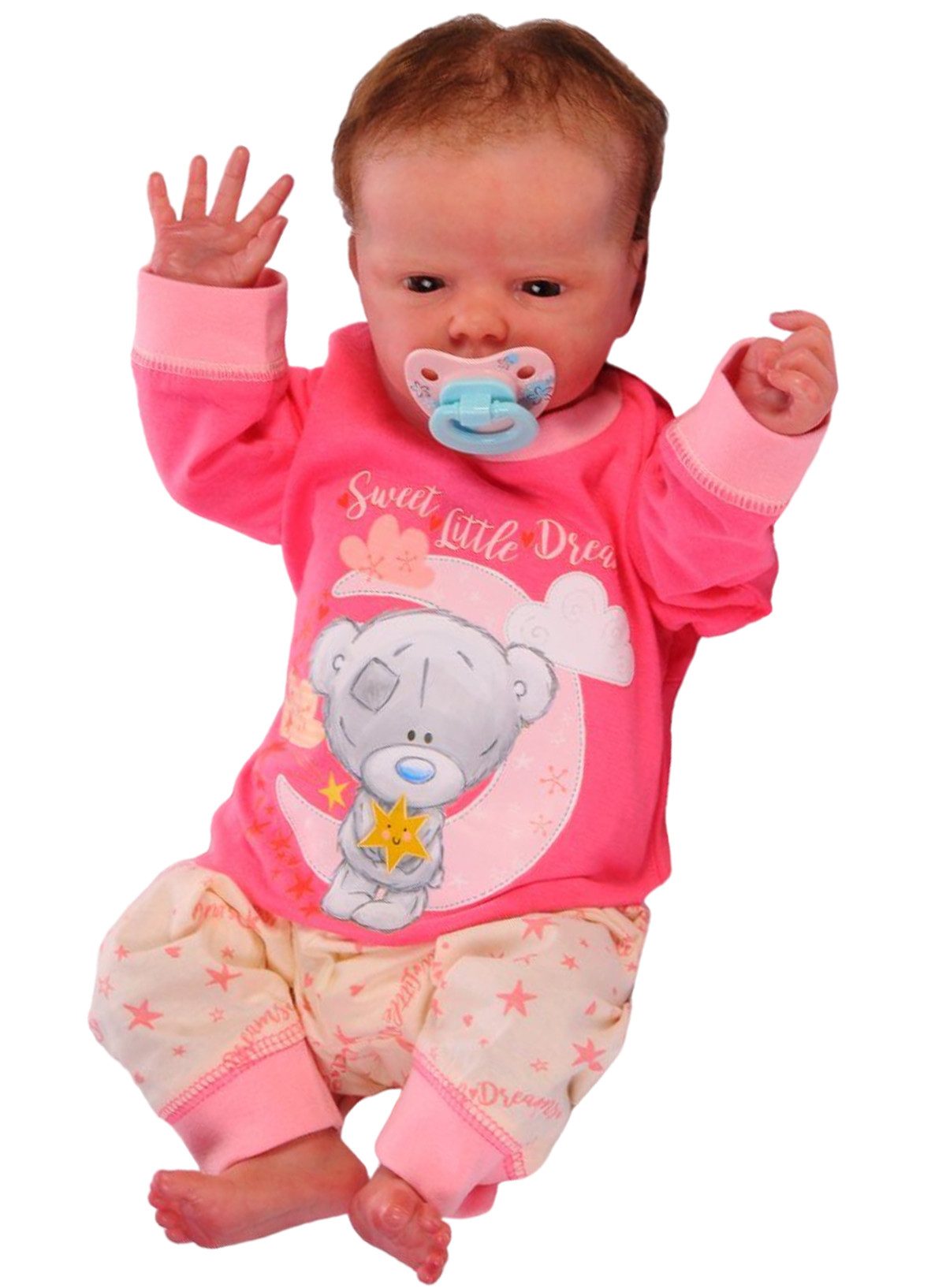 Pyjama Schlafanzug Hose Langarmshirt für Babys und Kleinkinder mit Bär aus Baumwolle, 62 68 74 80 86 92 98 104