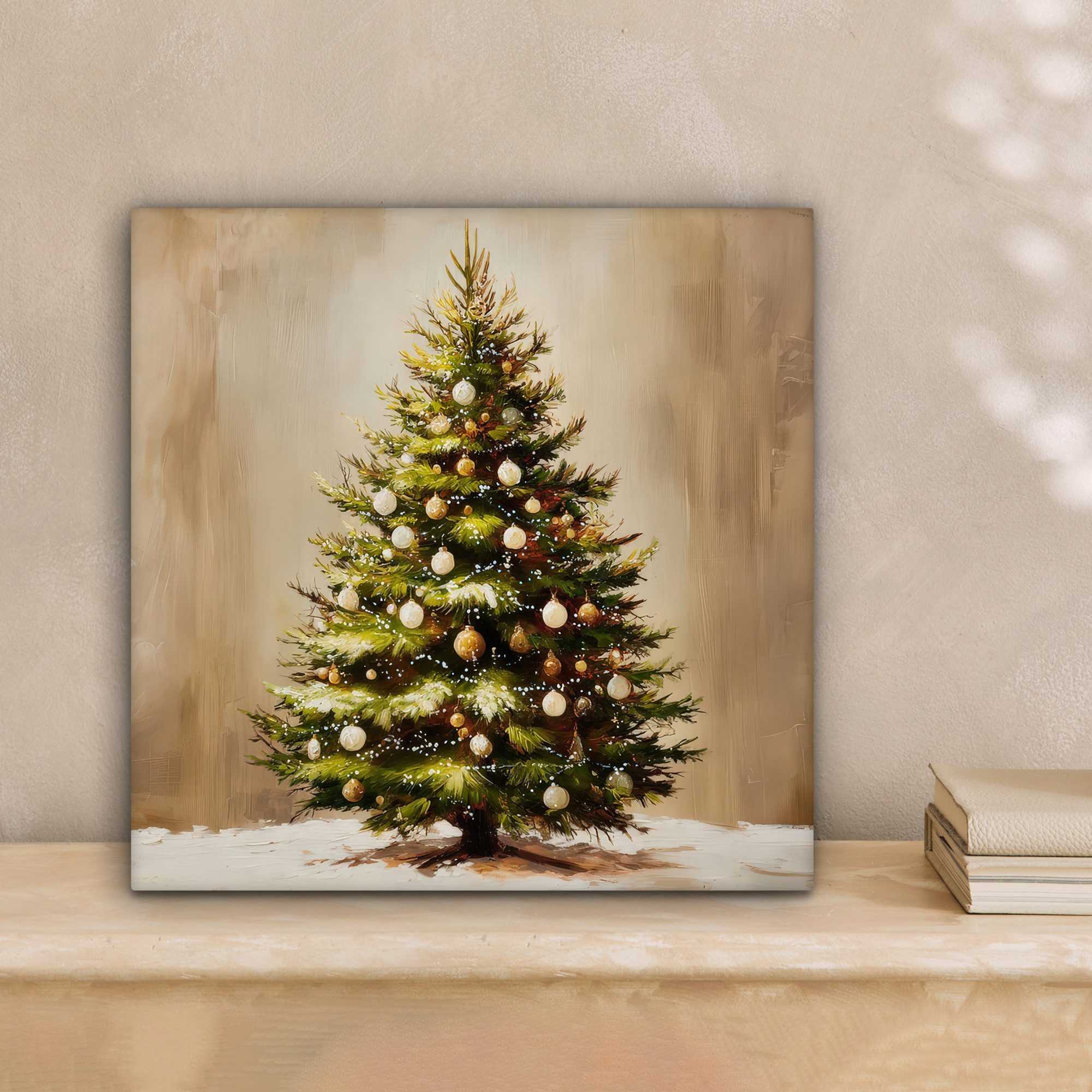OneMillionCanvasses® Leinwandbild Weihnachten - Atmosphäre - Grün, Fotodruck (1 St), Wandbild, Deko Schlafzimmer Wohnzimmer Flur 20x20 cm