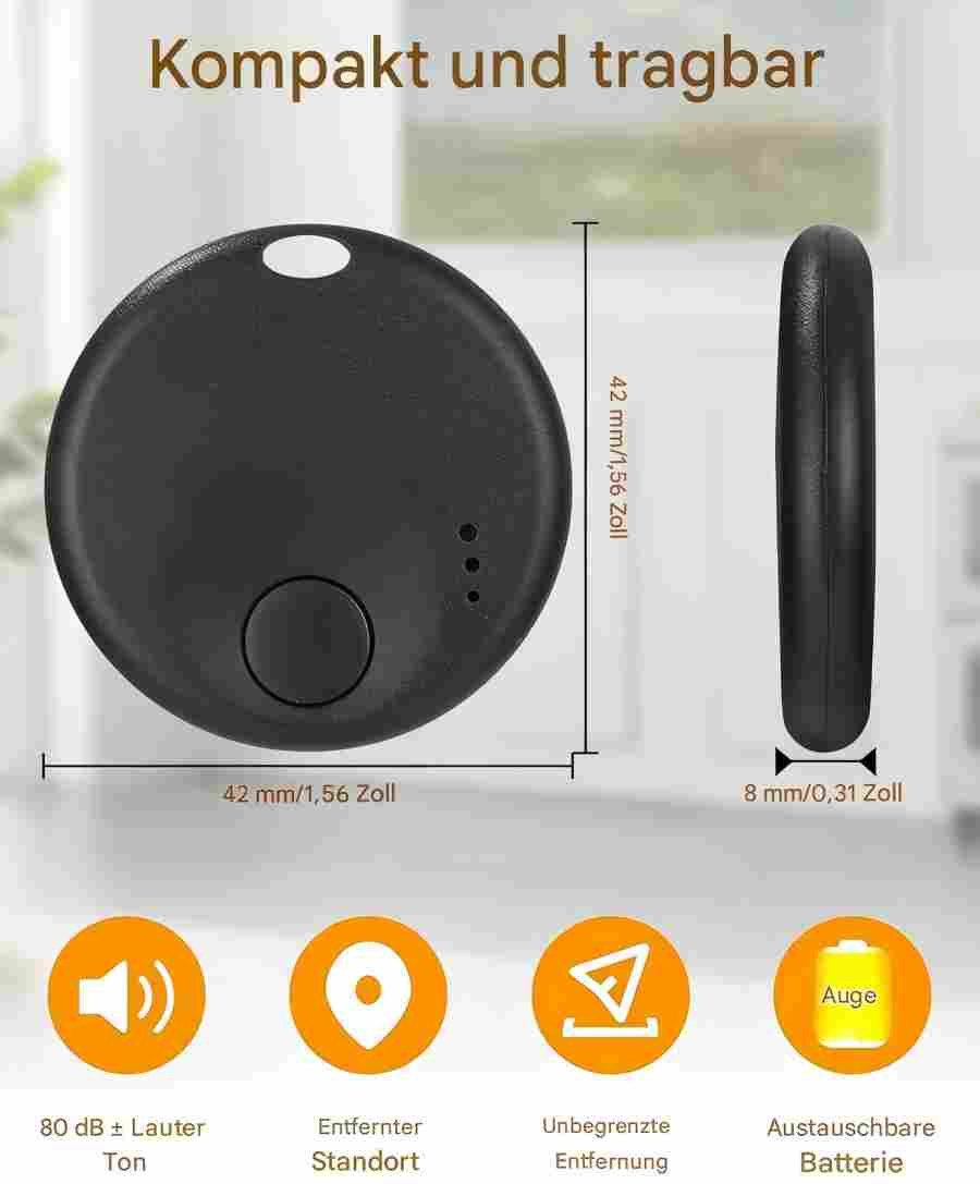 SinLaw Rundes Bluetooth-Anti-Verlust-Gerät, 4er-Pack, Schwarz Bluetooth-Tracker (Rundes Bluetooth-Anti-Verlust-Gerät, 4er-Pack, Schwarz)