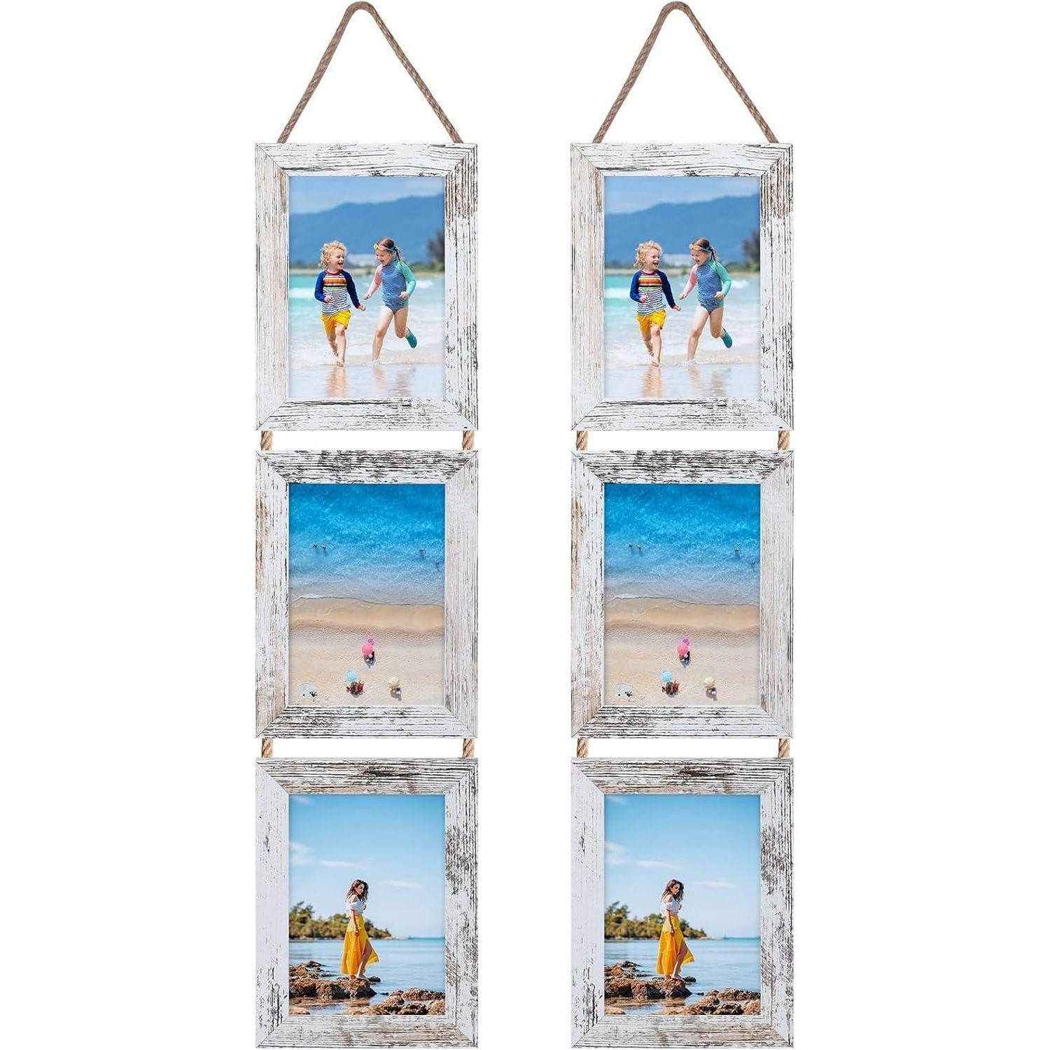 LuxusKollektion Collagerahmen Collage Bilderrahmen Set 13x18cm rustikal Vintage-Weiß 6 vertikale