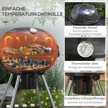 Outsunny Holzkohlegrill Campinggrill mit Grillrost, Rädern, Ablage, Grillwagen, Gartengrill, für BBQ Metall Schwarz 55 x 65 x 89 cm