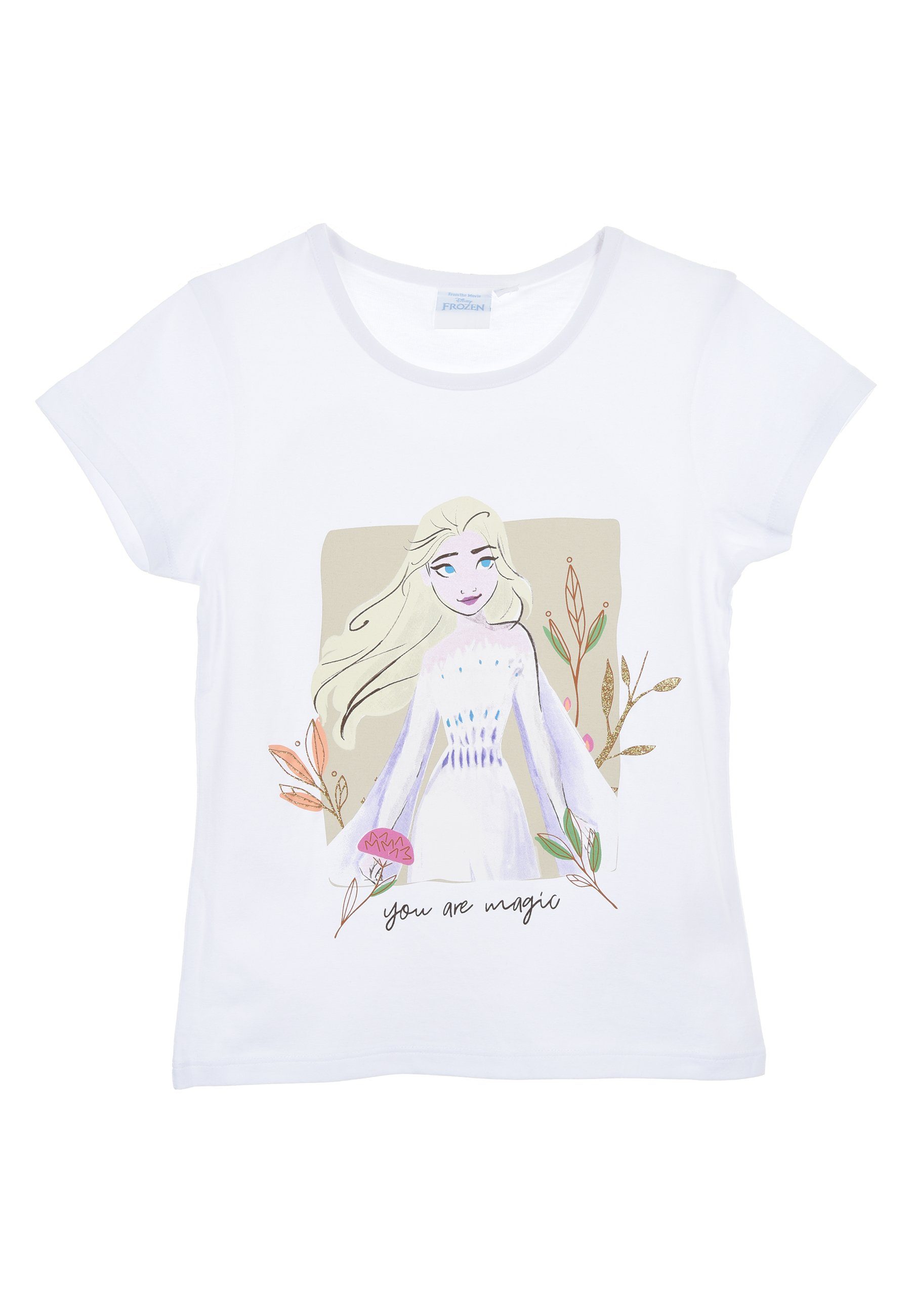 Sommer Disney Shirt Elsa Mädchen Frozen Weiß T-Shirt T-Shirt